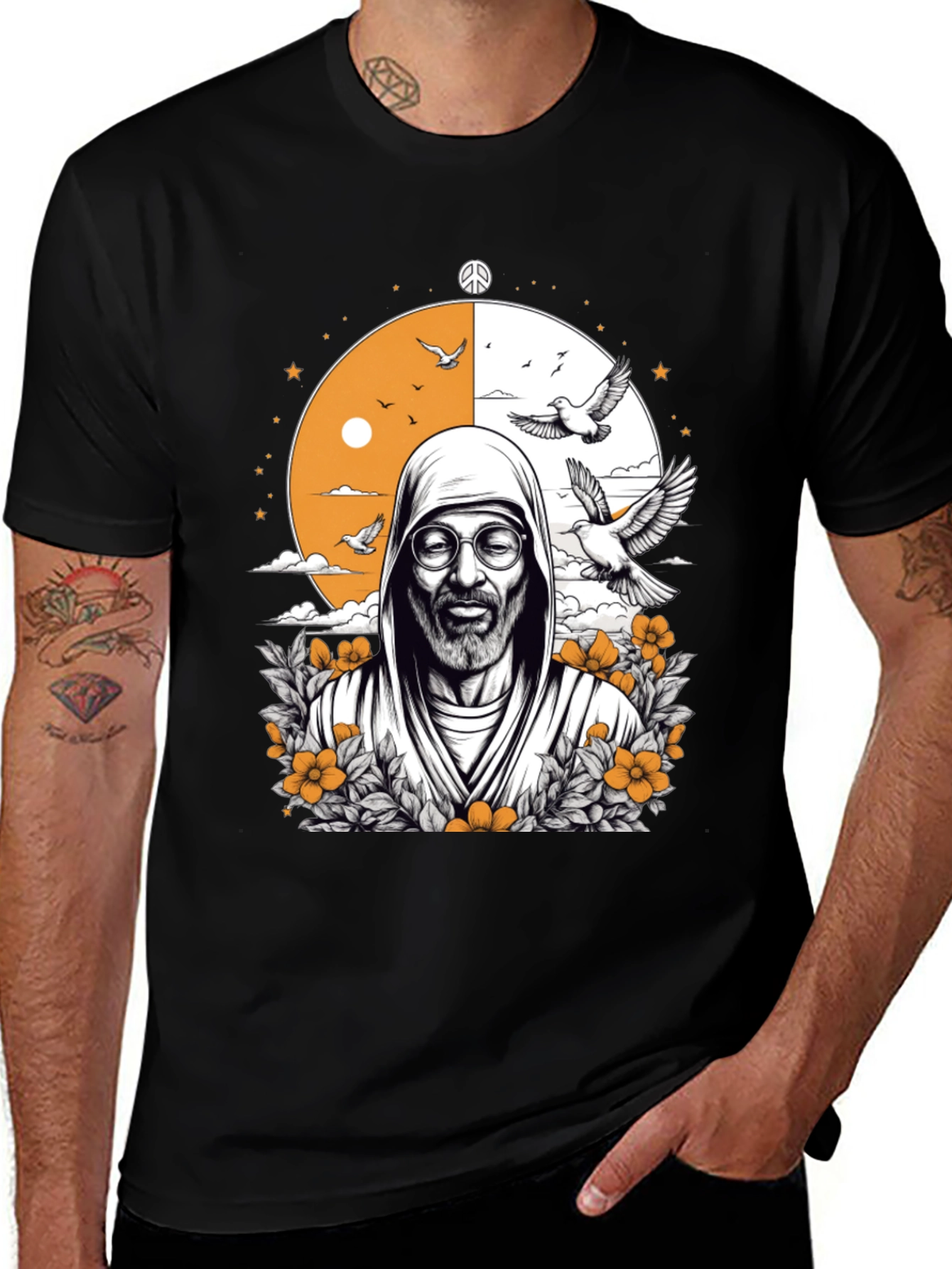Black Peace & Wisdom Graphic T-Shirt - Black main image