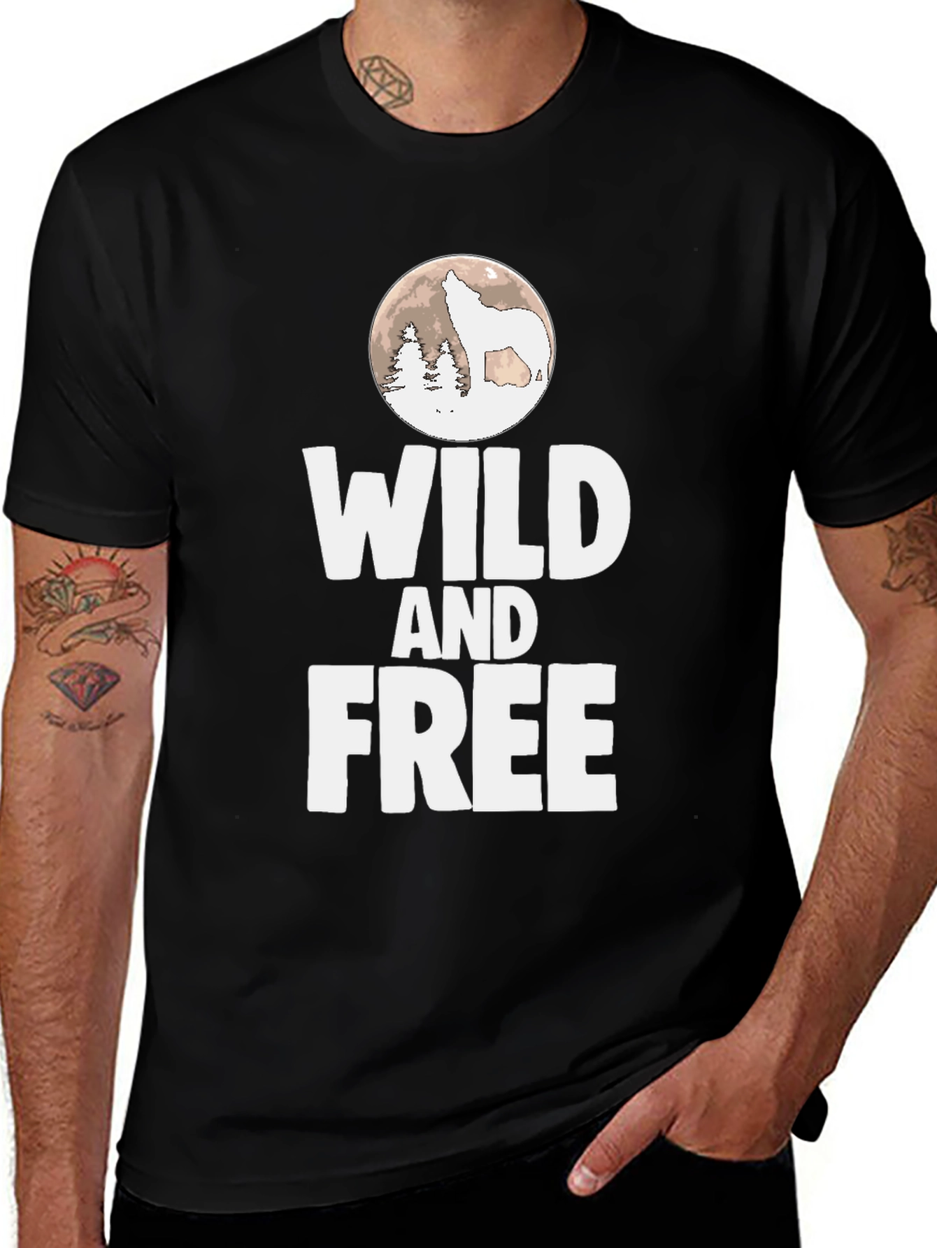 Variant 20 of Wild and Free Graphic Tee - Wolf & Moon Design