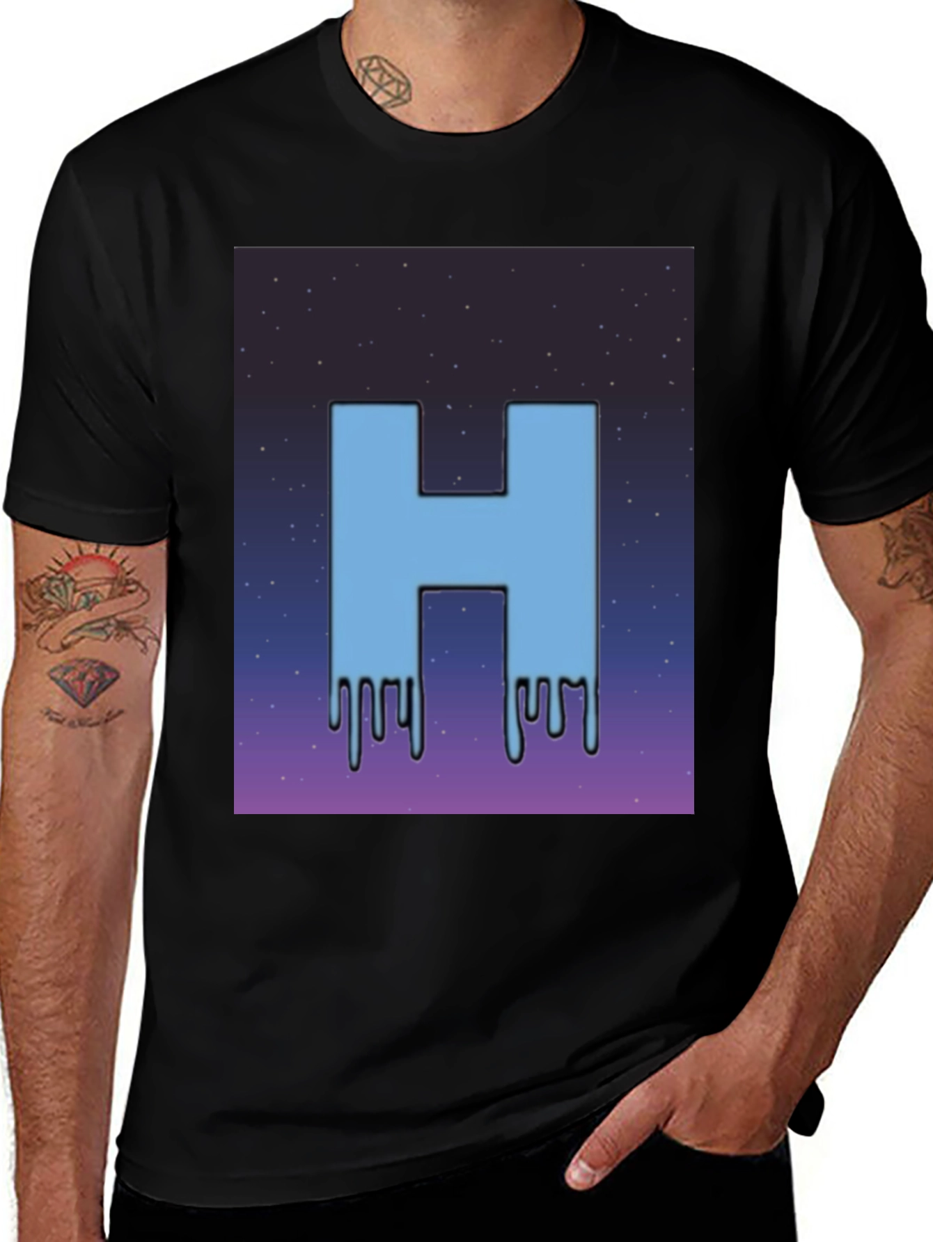 Variant 7 of Cool H Dripping Blue Letter T-Shirt
