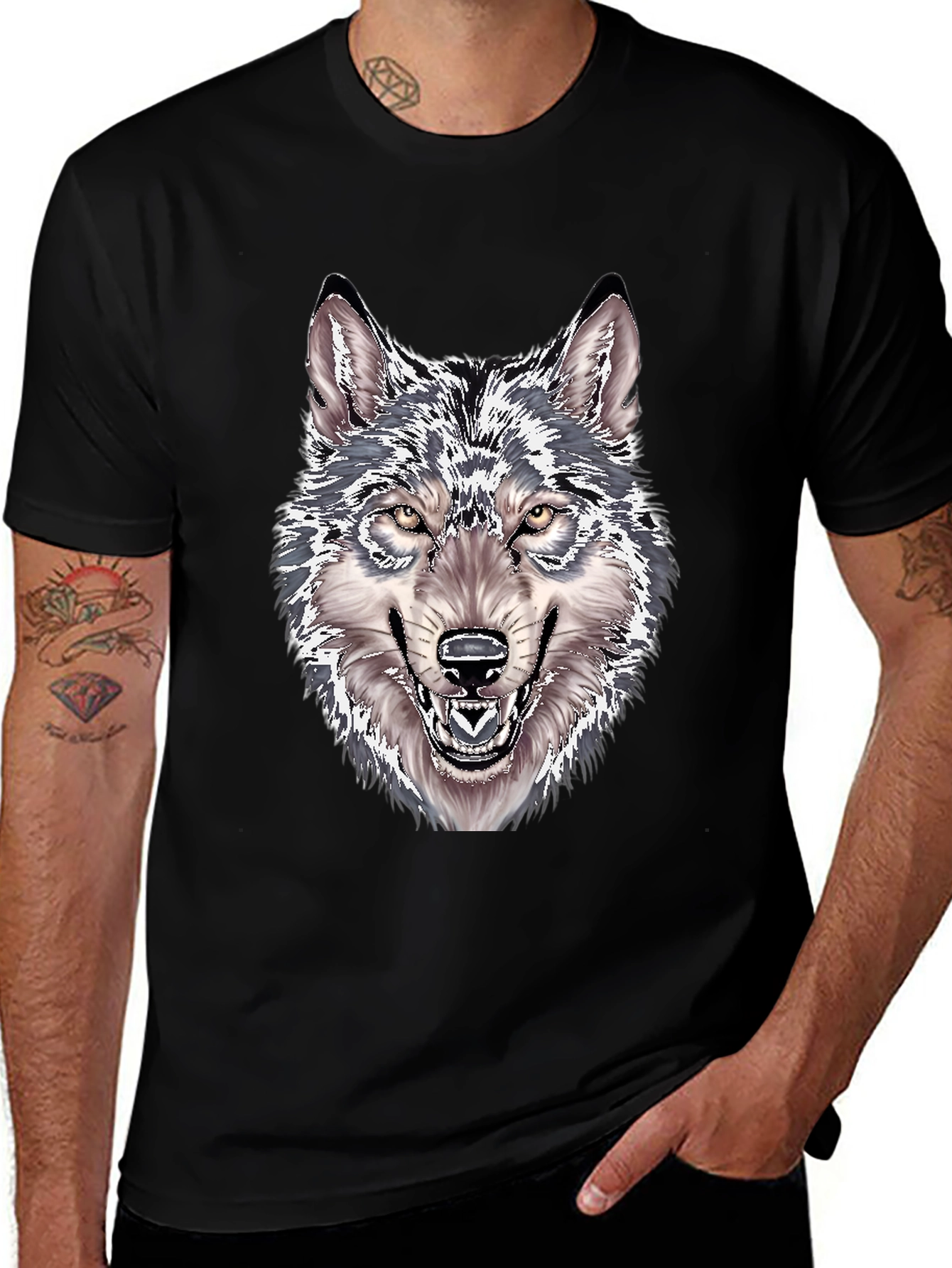 Variant 7 of Wolf Graphic Print Black T-Shirt