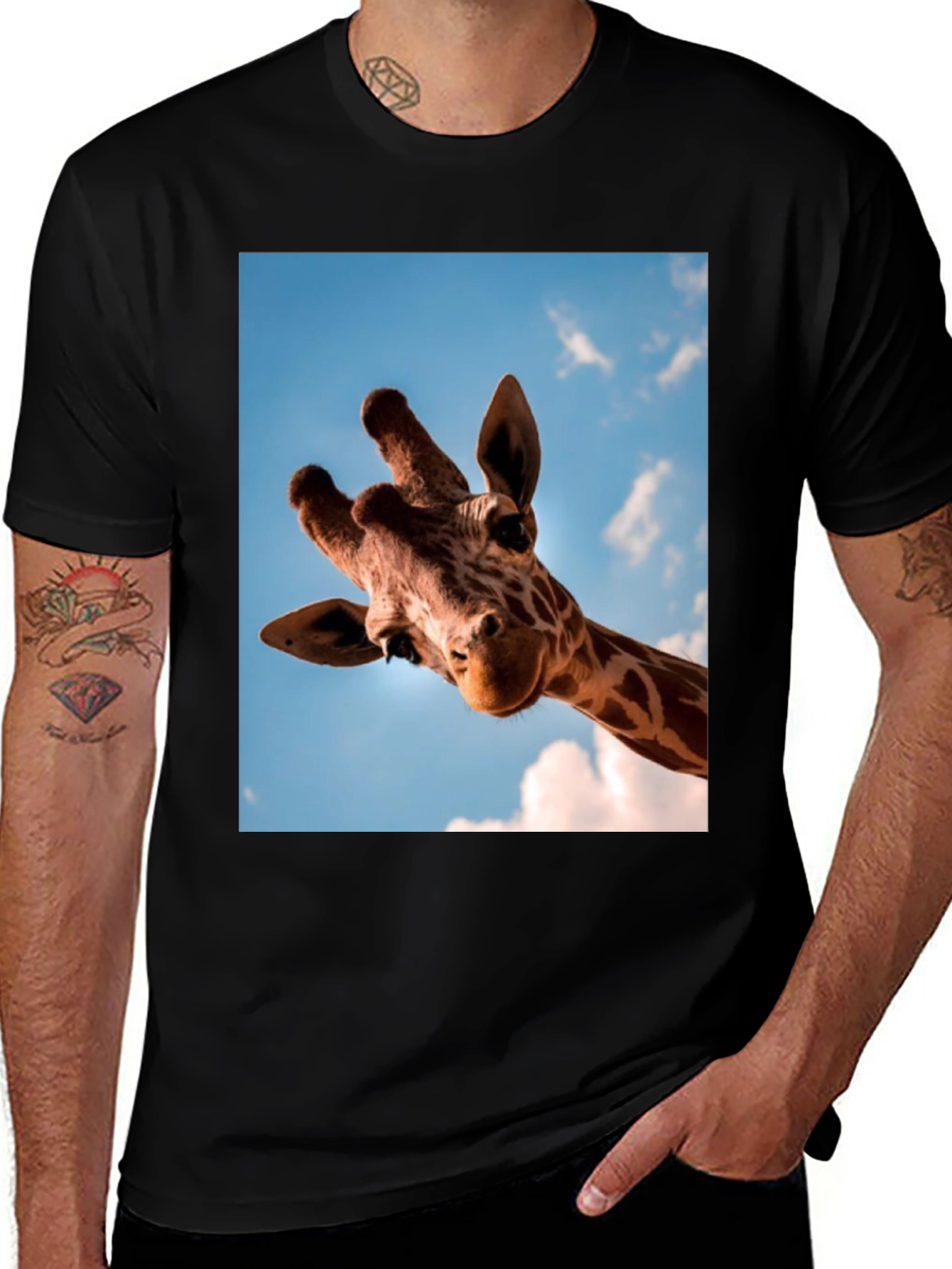 Variant 16 of Giraffe Graphic Tee - Black Crew Neck T-Shirt