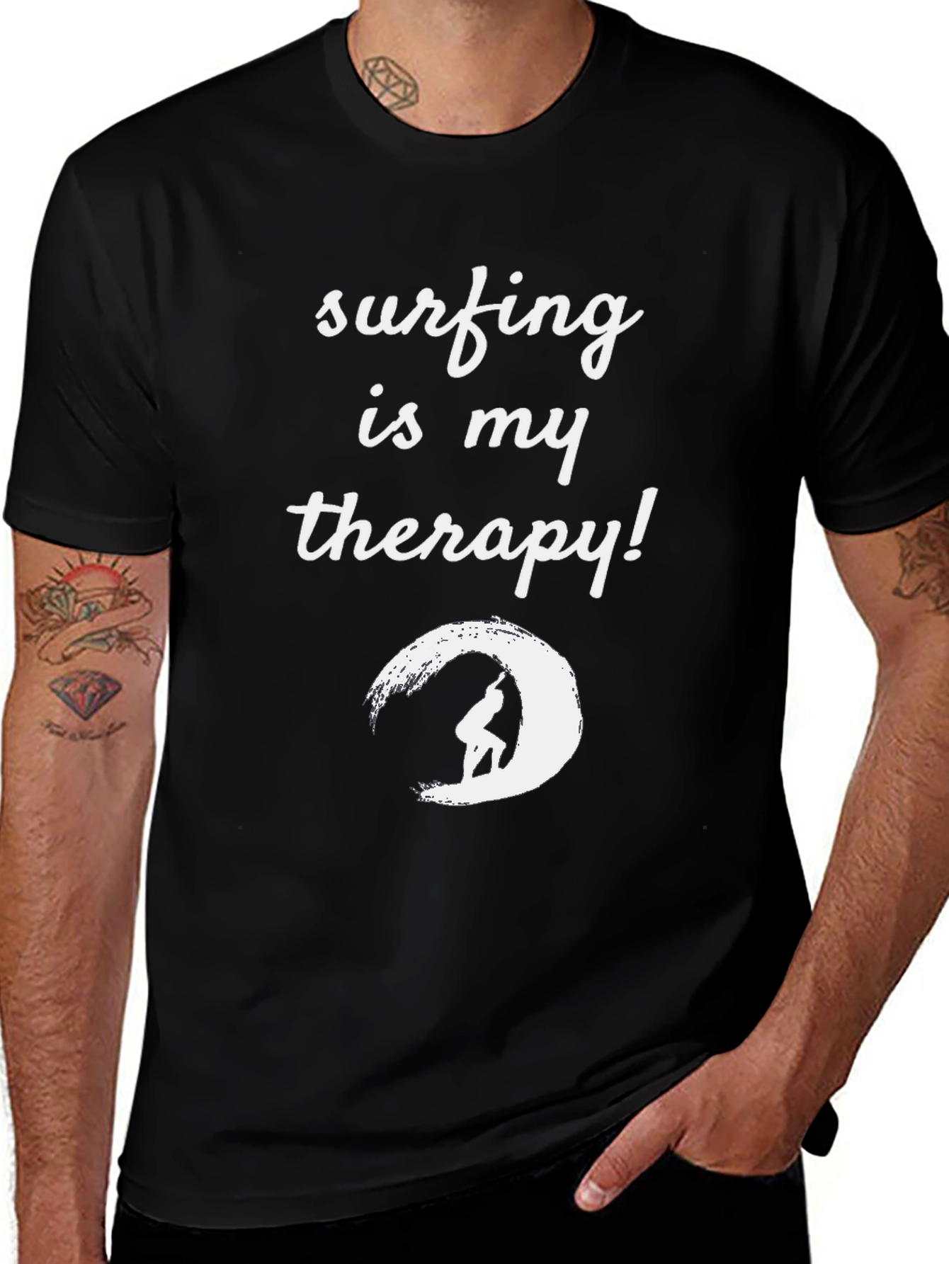 Variant 20 of Surfing Therapy T-Shirt - Black Graphic Tee