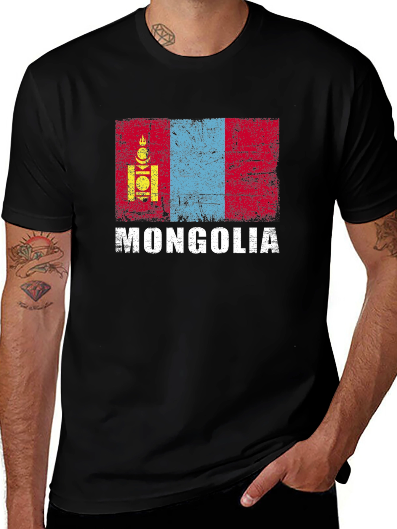 Mongolia Flag T-Shirt - Distressed Design