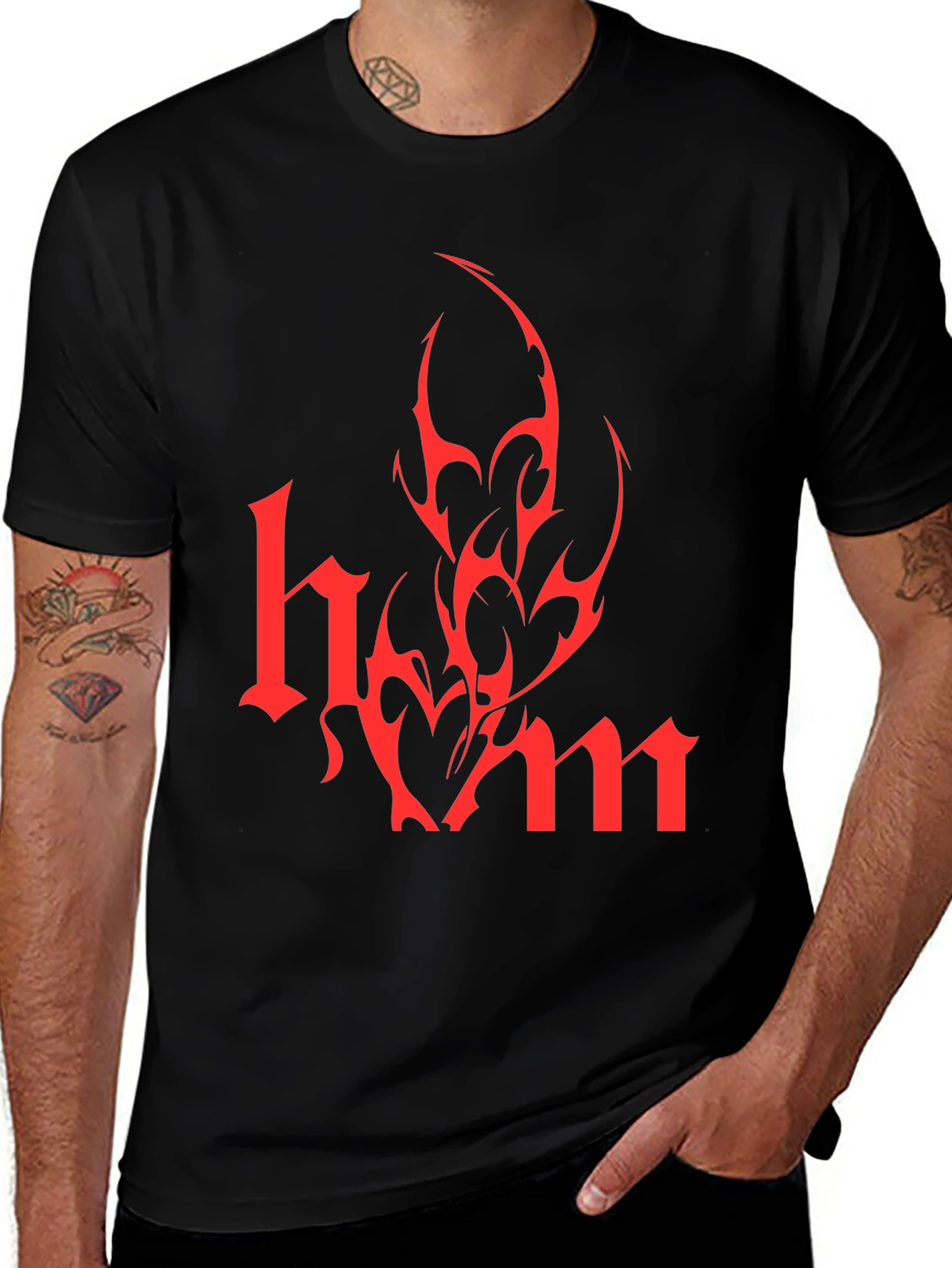 Variant 4 of HIM Band Logo Graphic Print Black T-Shirt