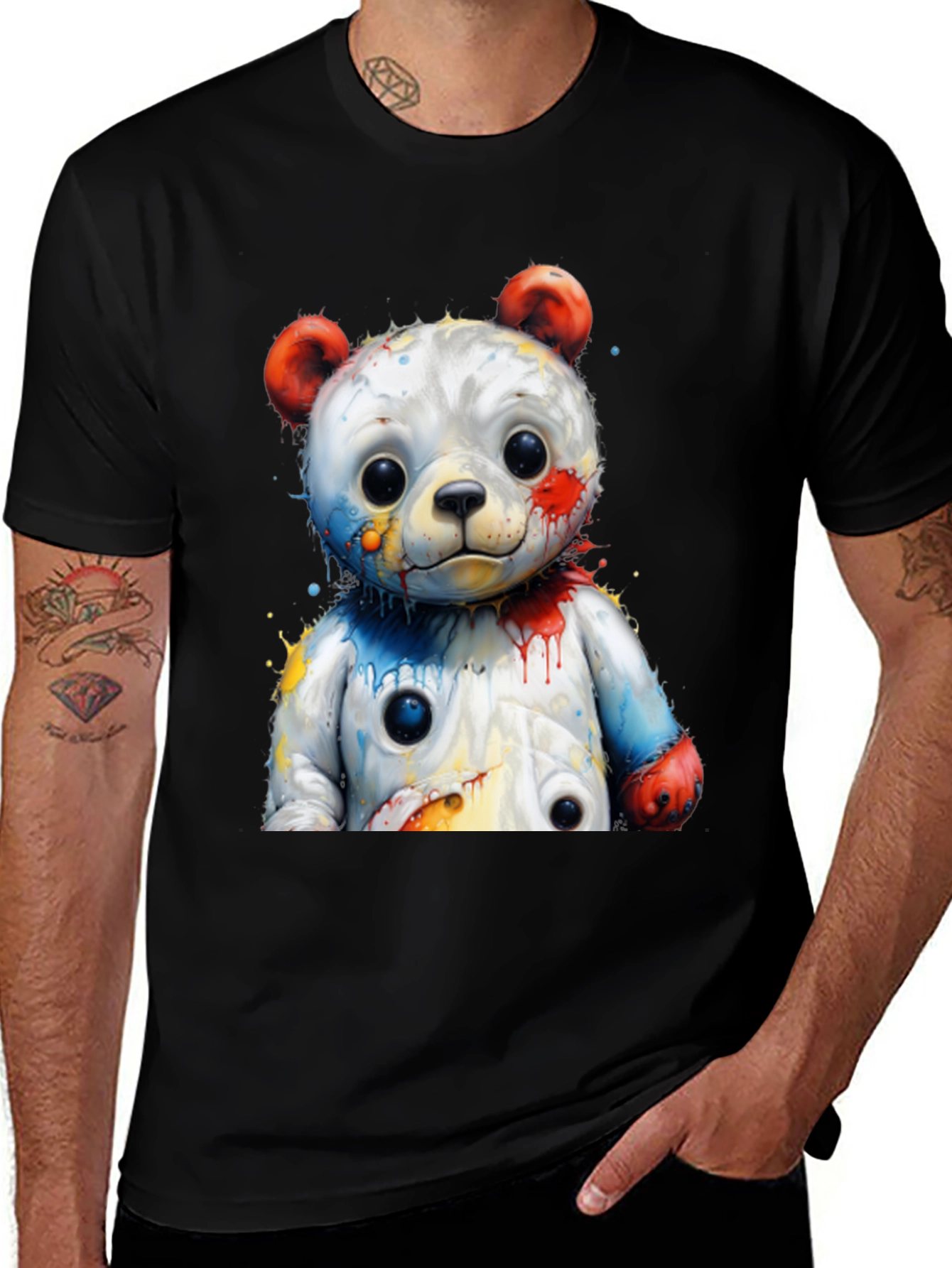 Variant 27 of Watercolor Bear Graphic Tee - Black Cotton Blend