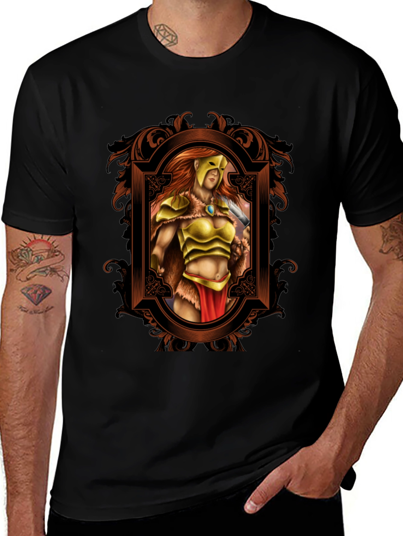 Variant 26 of Warrior Woman Graphic T-Shirt - Black Cotton Tee