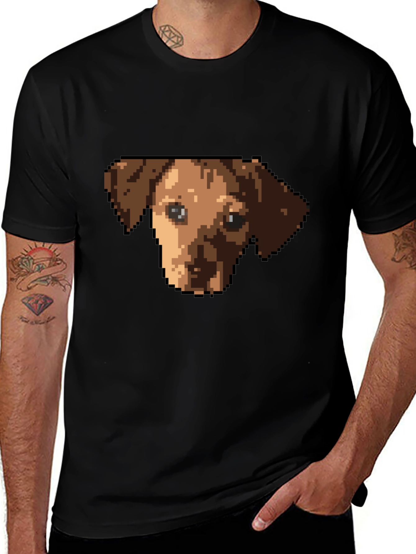 Variant 29 of Pixel Dog Graphic Tee - Black Cotton T-Shirt
