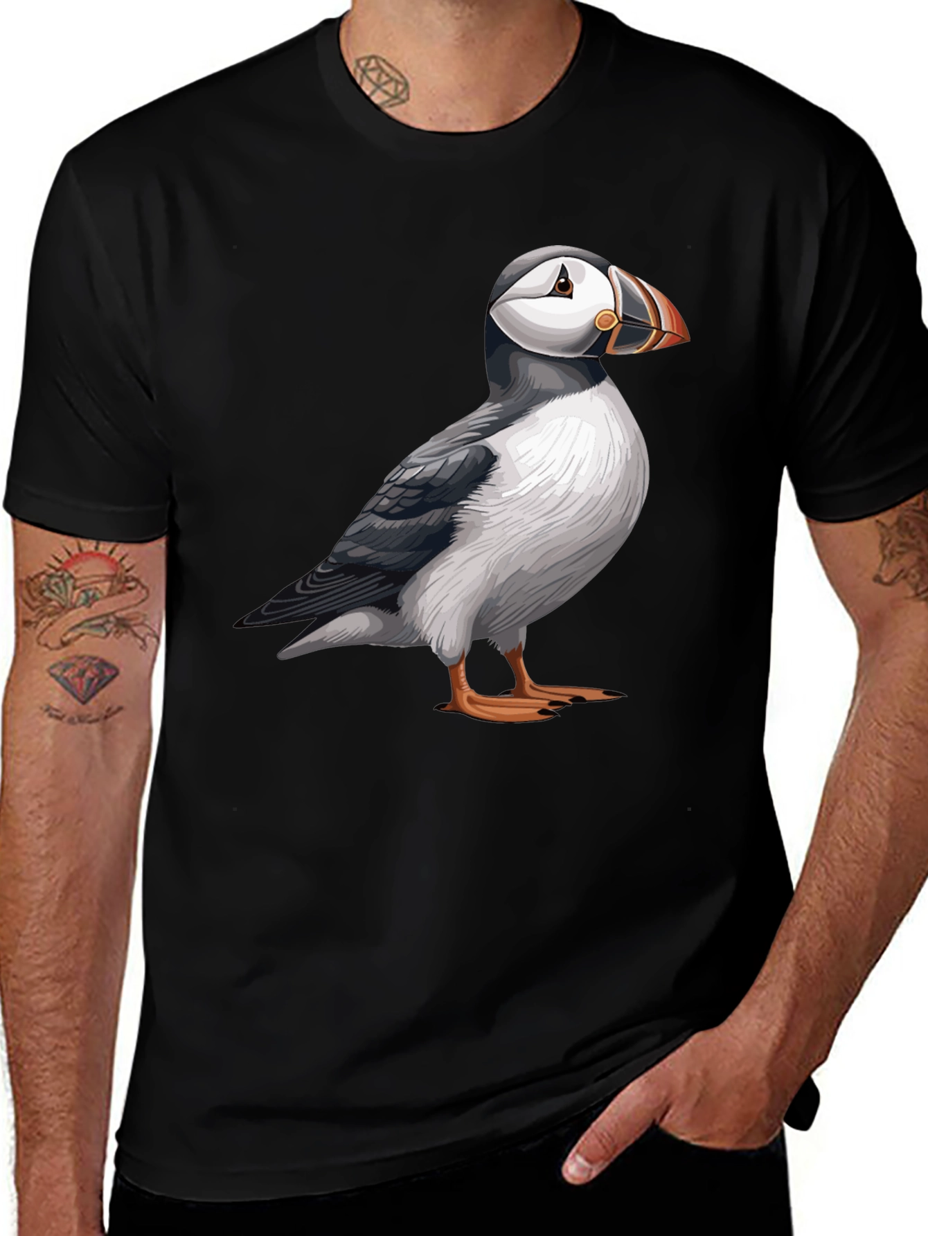 Variant 28 of Puffin Graphic Tee - Soft Black Cotton Bird T-Shirt
