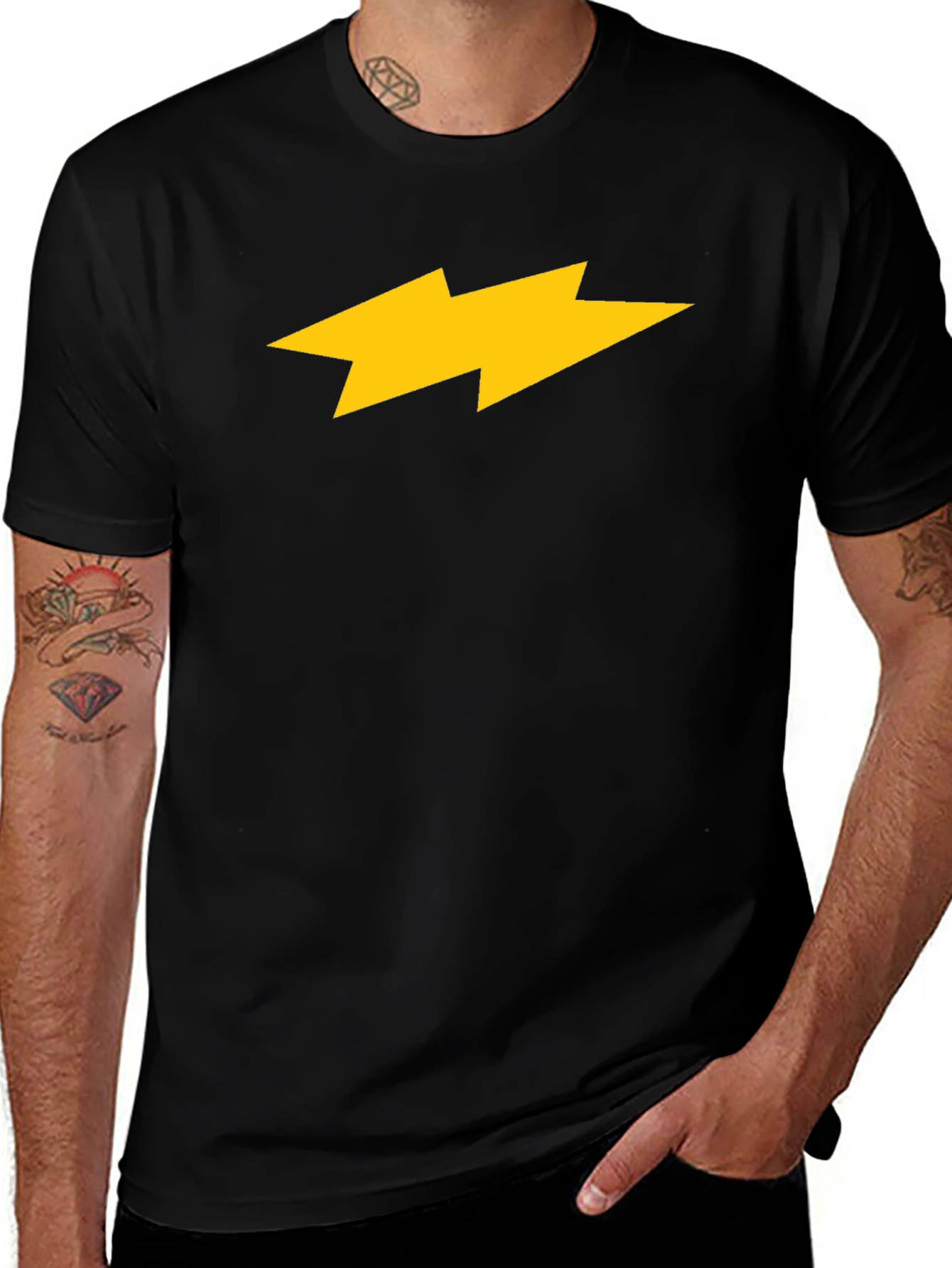 Variant 27 of Black T-Shirt with Yellow Lightning Bolt Design