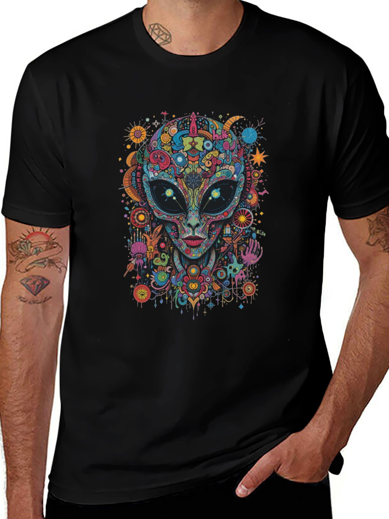 Variant 16 of Psychedelic Alien Graphic Tee - Black