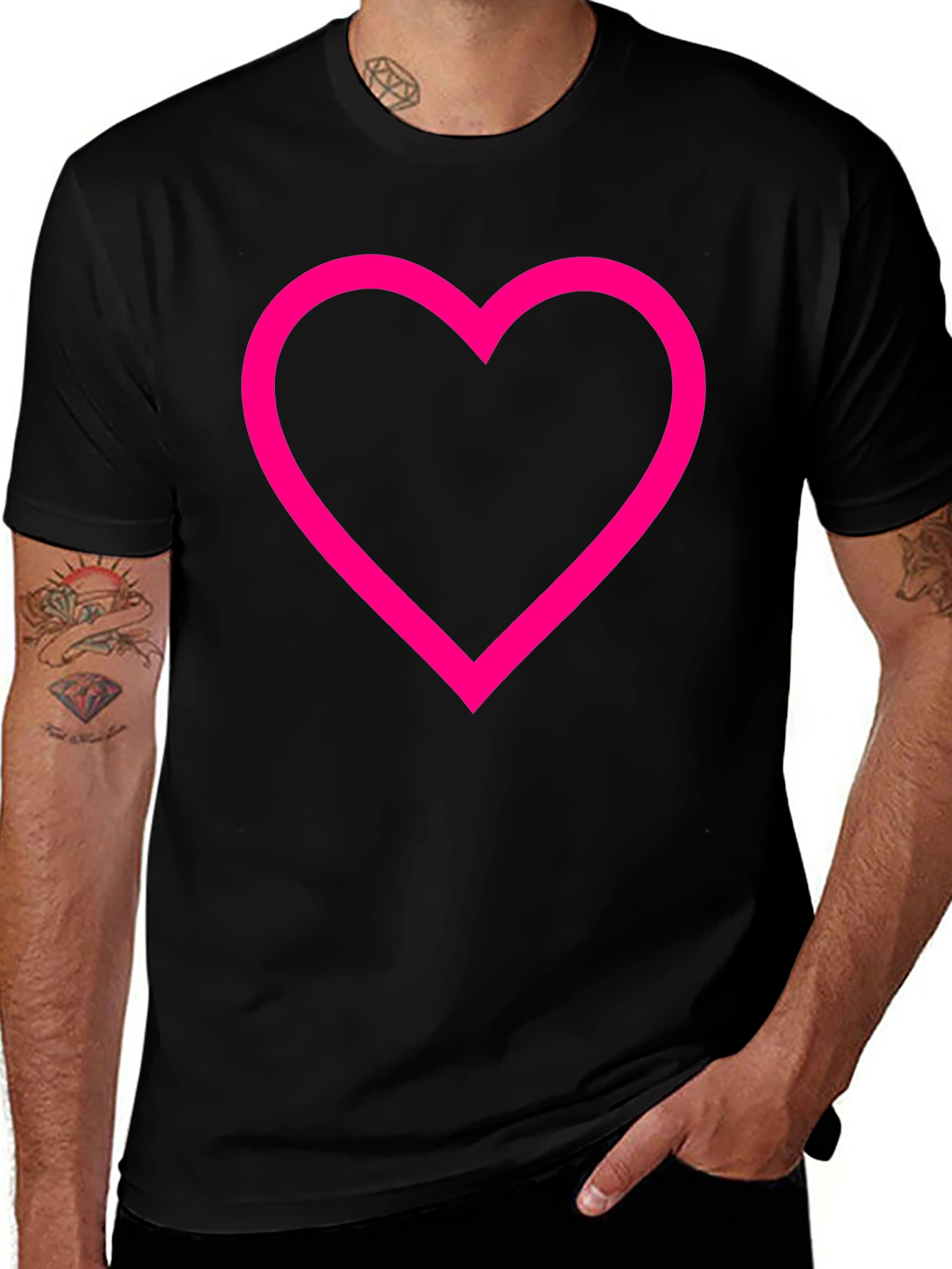 Variant 9 of Heart Outline Graphic T-Shirt - Black Cotton Tee