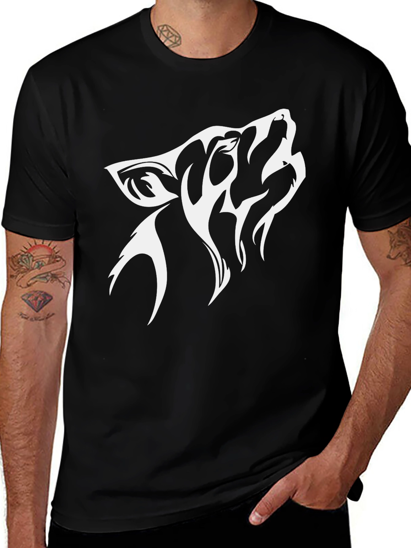 Variant 21 of Black T-Shirt with Wolf Graphic Print