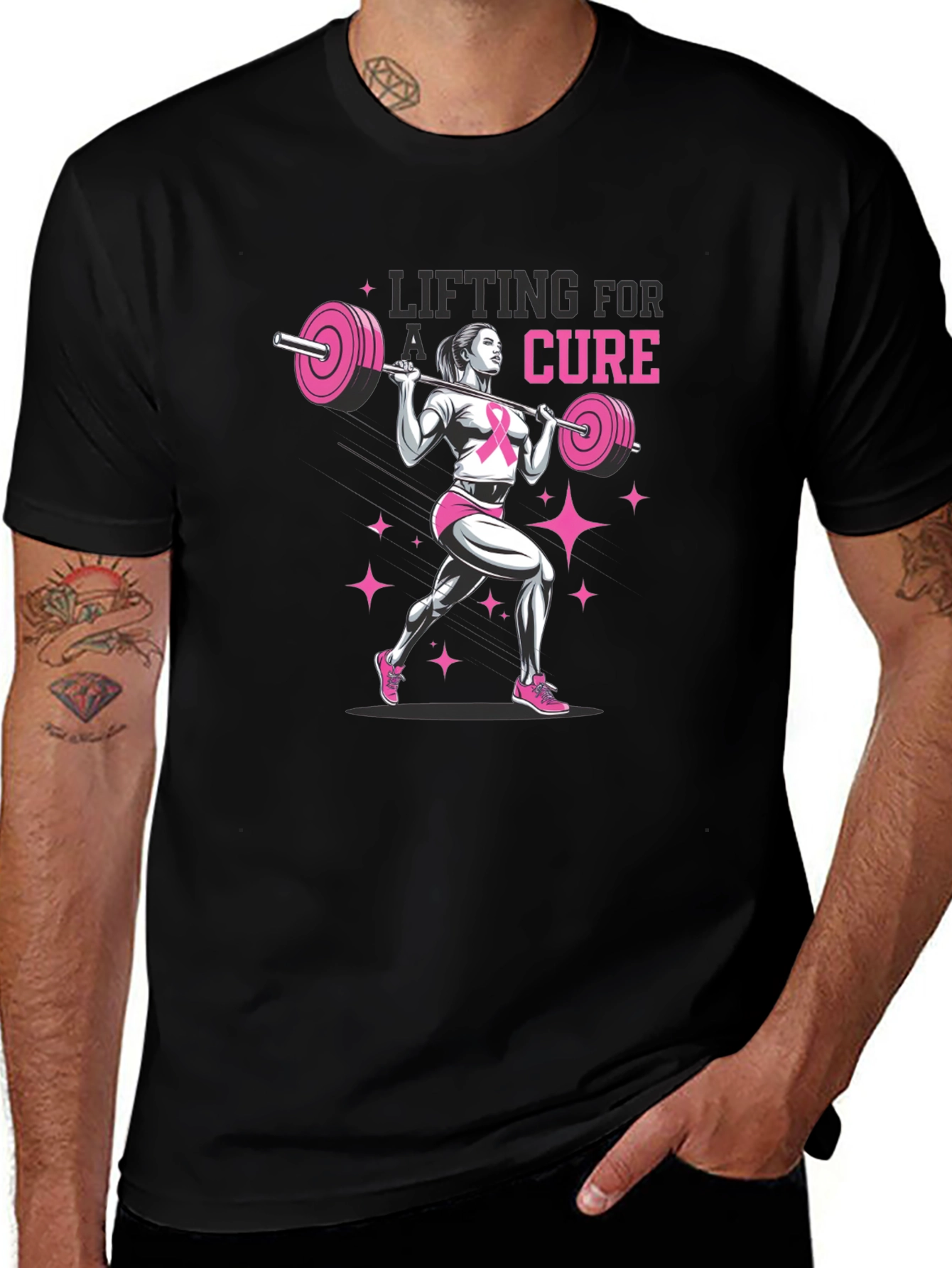 Variant 13 of Lifting for Cure T-Shirt - Breast Cancer Awareness