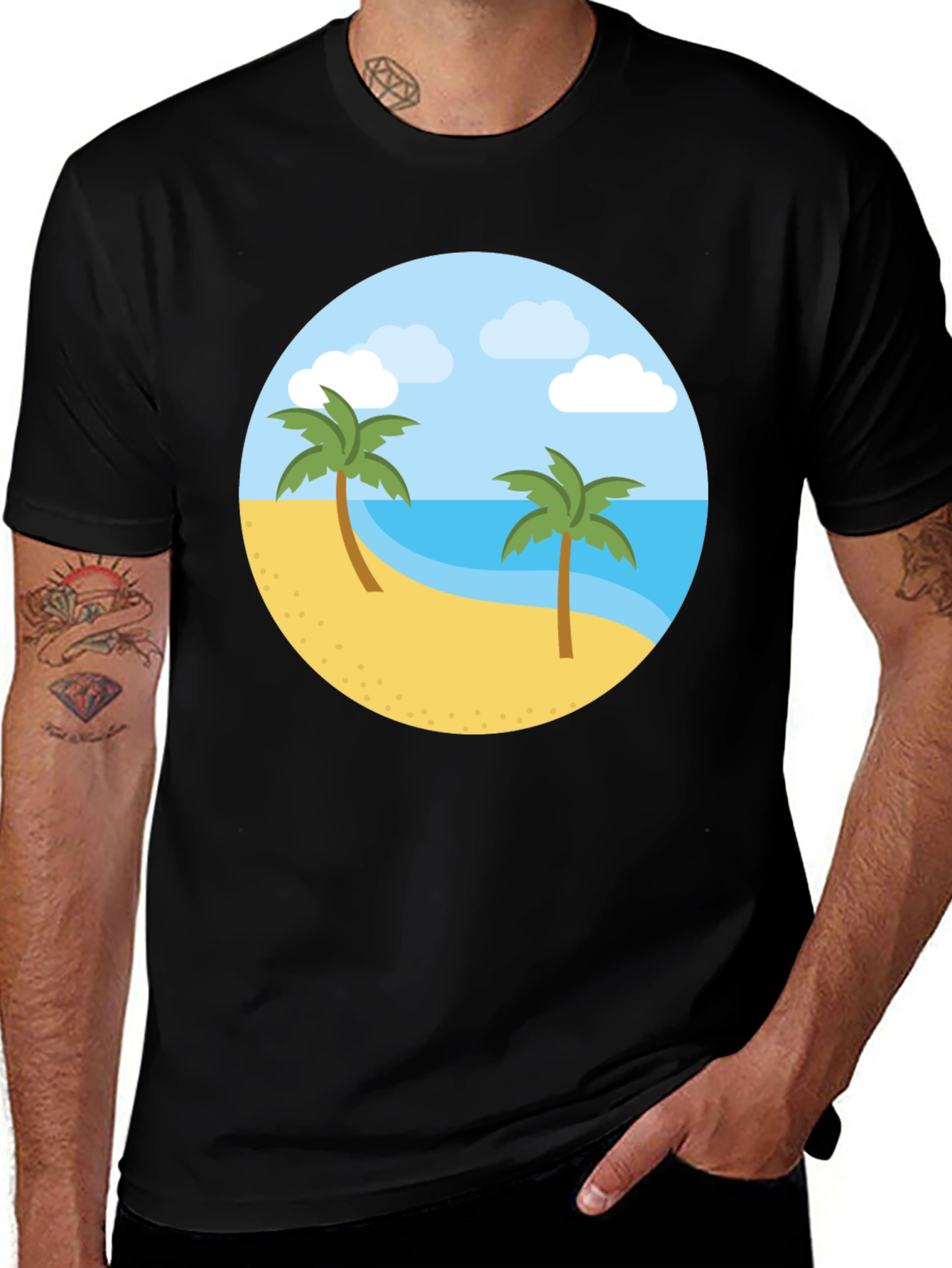Variant 11 of Tropical Island Graphic Tee - Black Cotton T-Shirt