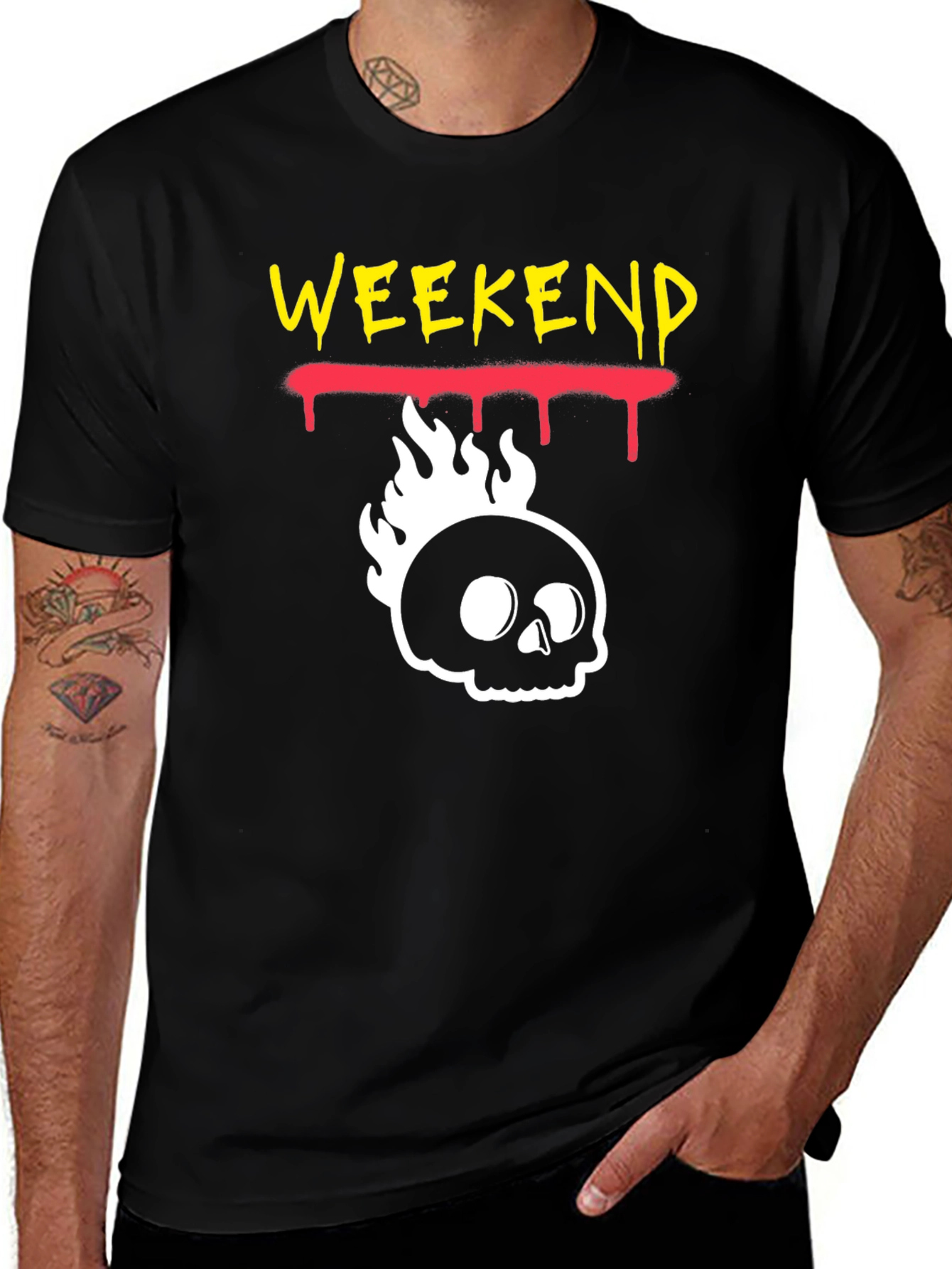 Variant 13 of Weekend Skull Flame Graphic Tee - Black