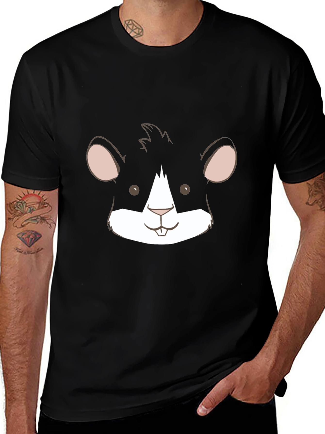 Variant 10 of Black Hamster Face Graphic Tee - Unisex