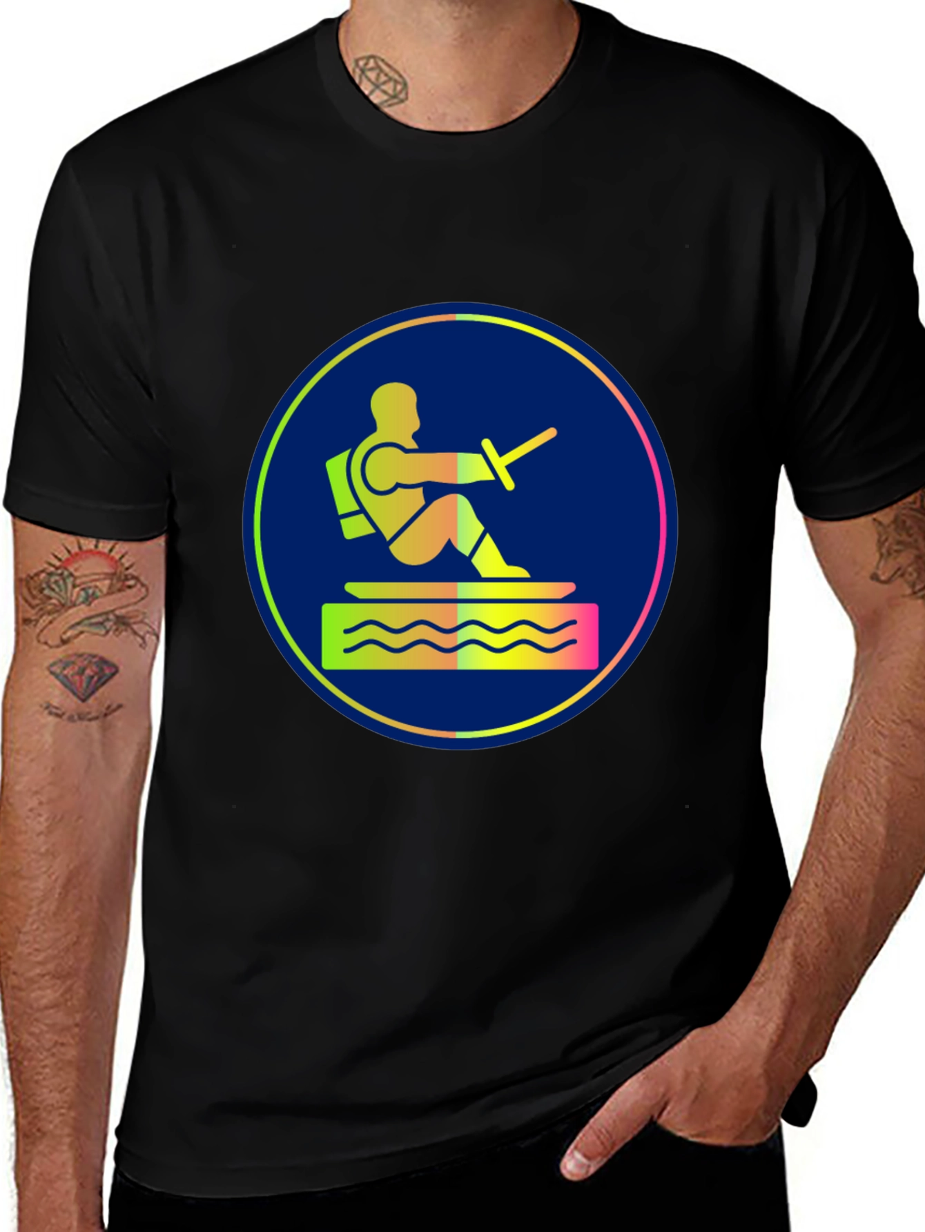 Variant 21 of Water Ski Diver Graphic Tee - Black Cotton