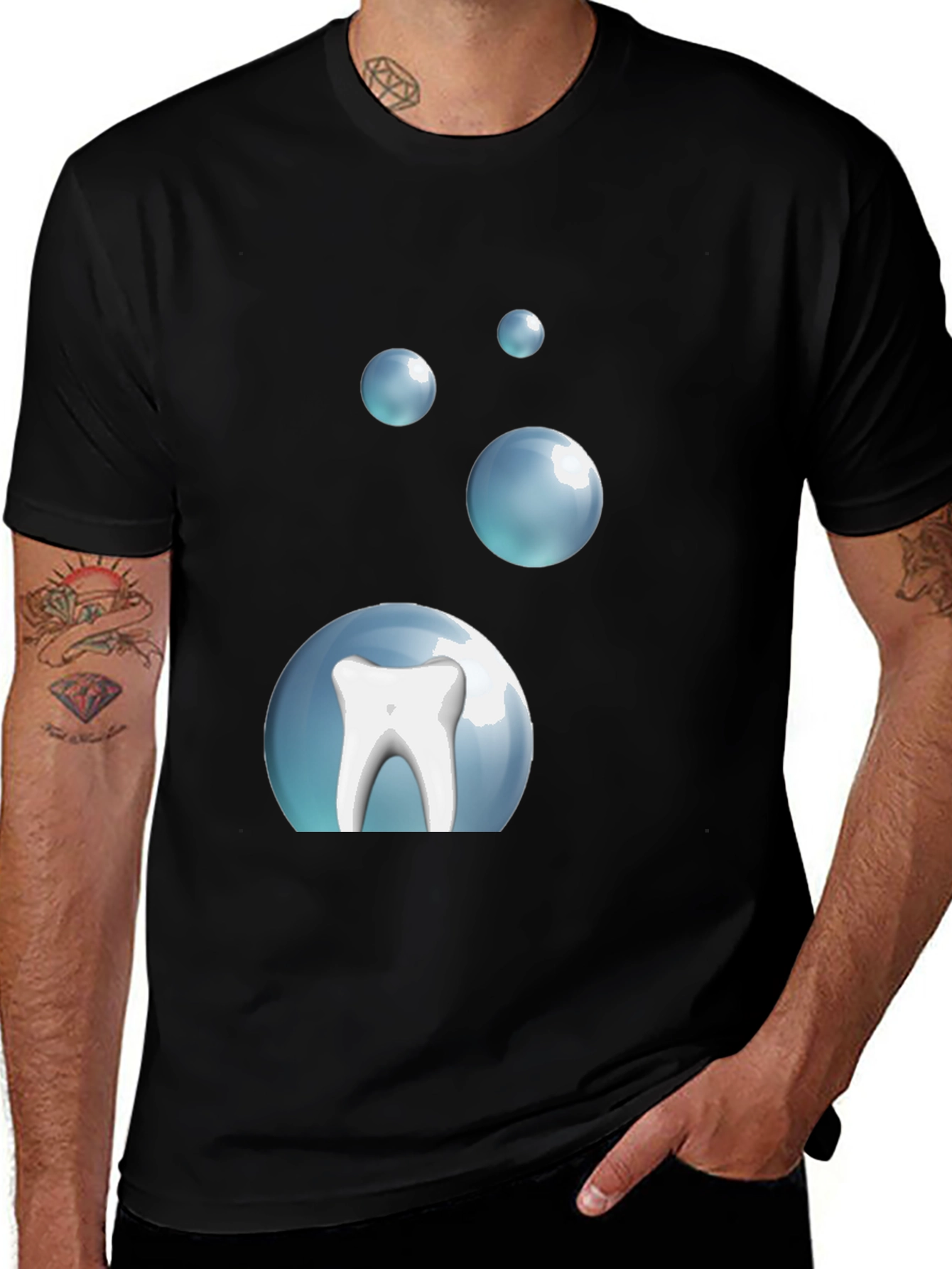 Variant 18 of Tooth Bubble T-Shirt - Black Cotton Dental Tee
