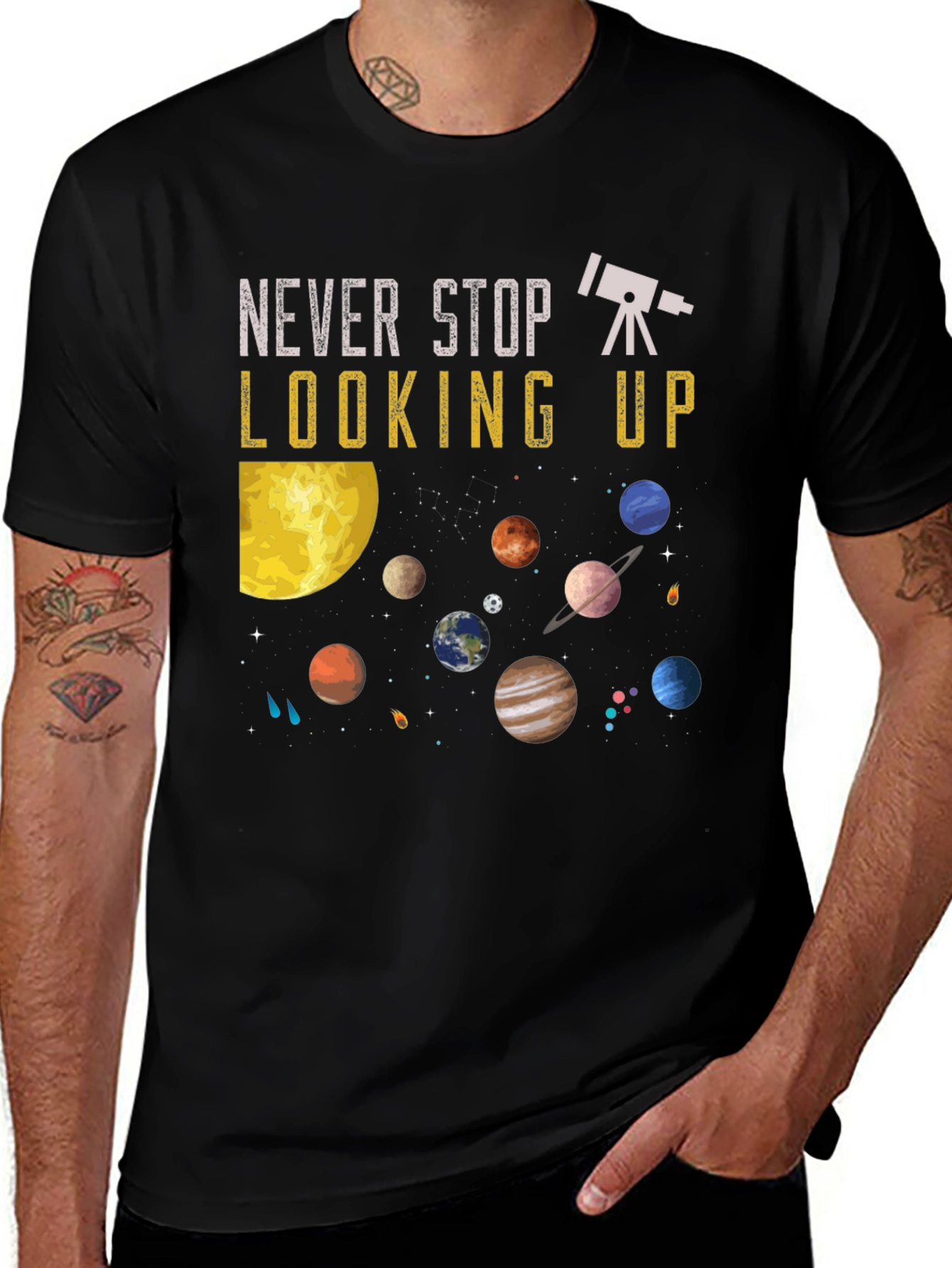 Variant 8 of Never Stop Looking Up T-Shirt - Astronomy Planets Design