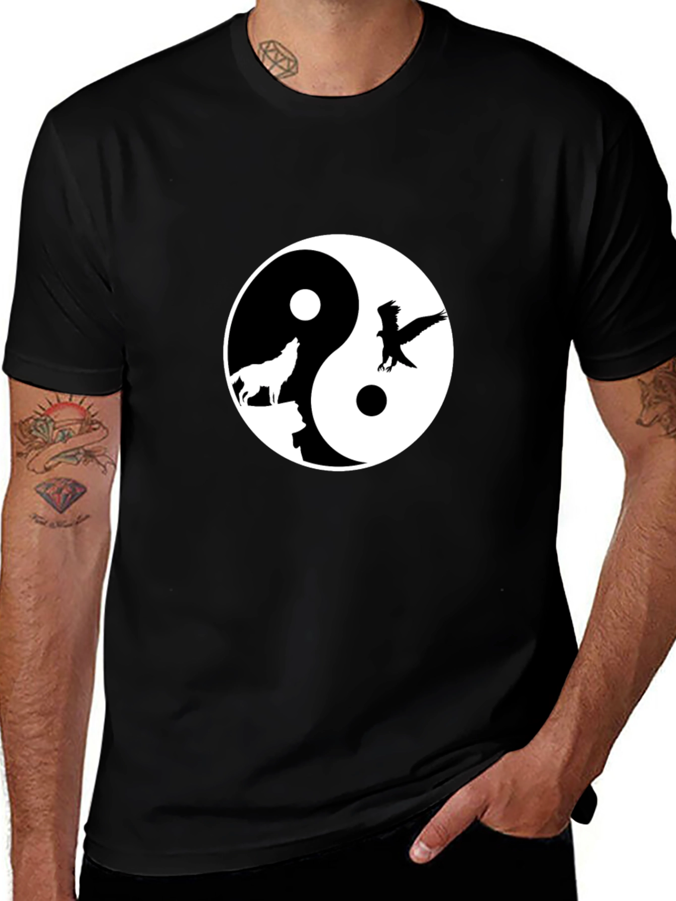 Variant 9 of Yin Yang Wolf & Eagle Graphic Tee - Balance Design T-Shirt