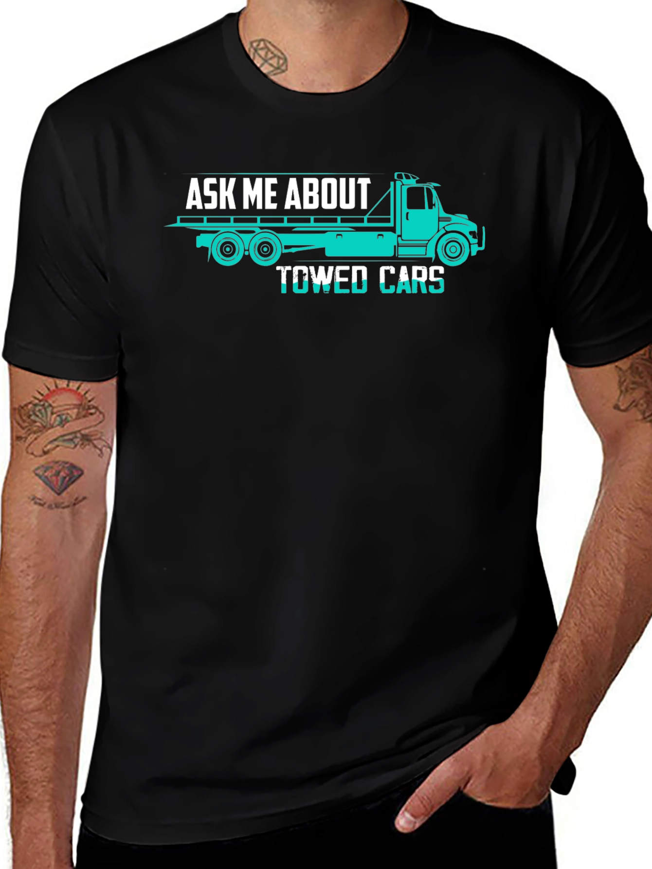 Variant 11 of Ask Me About Towed Cars Funny Trucker T-Shirt