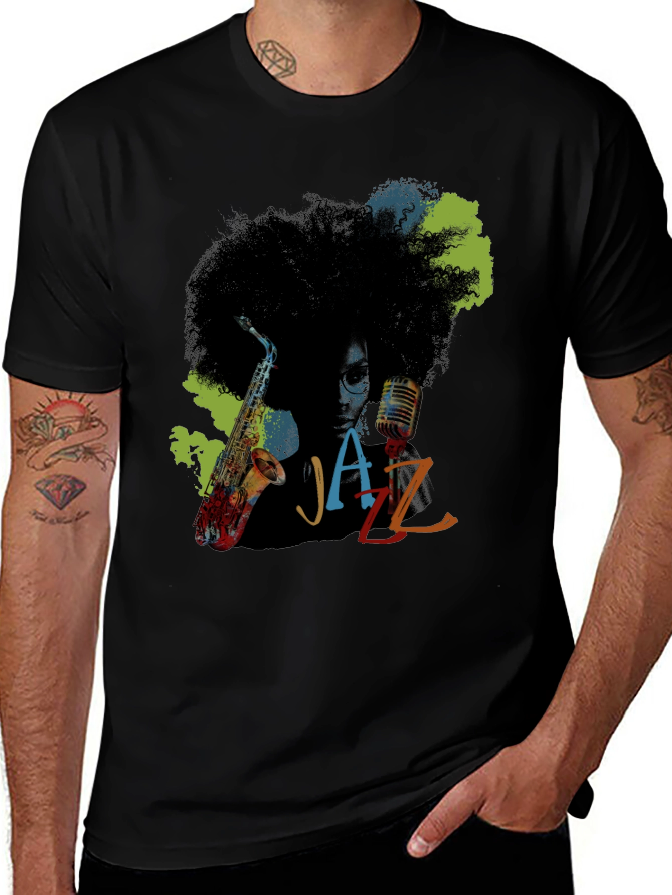 Jazz Saxophone Graphic Tee - Afro Music T-Shirt