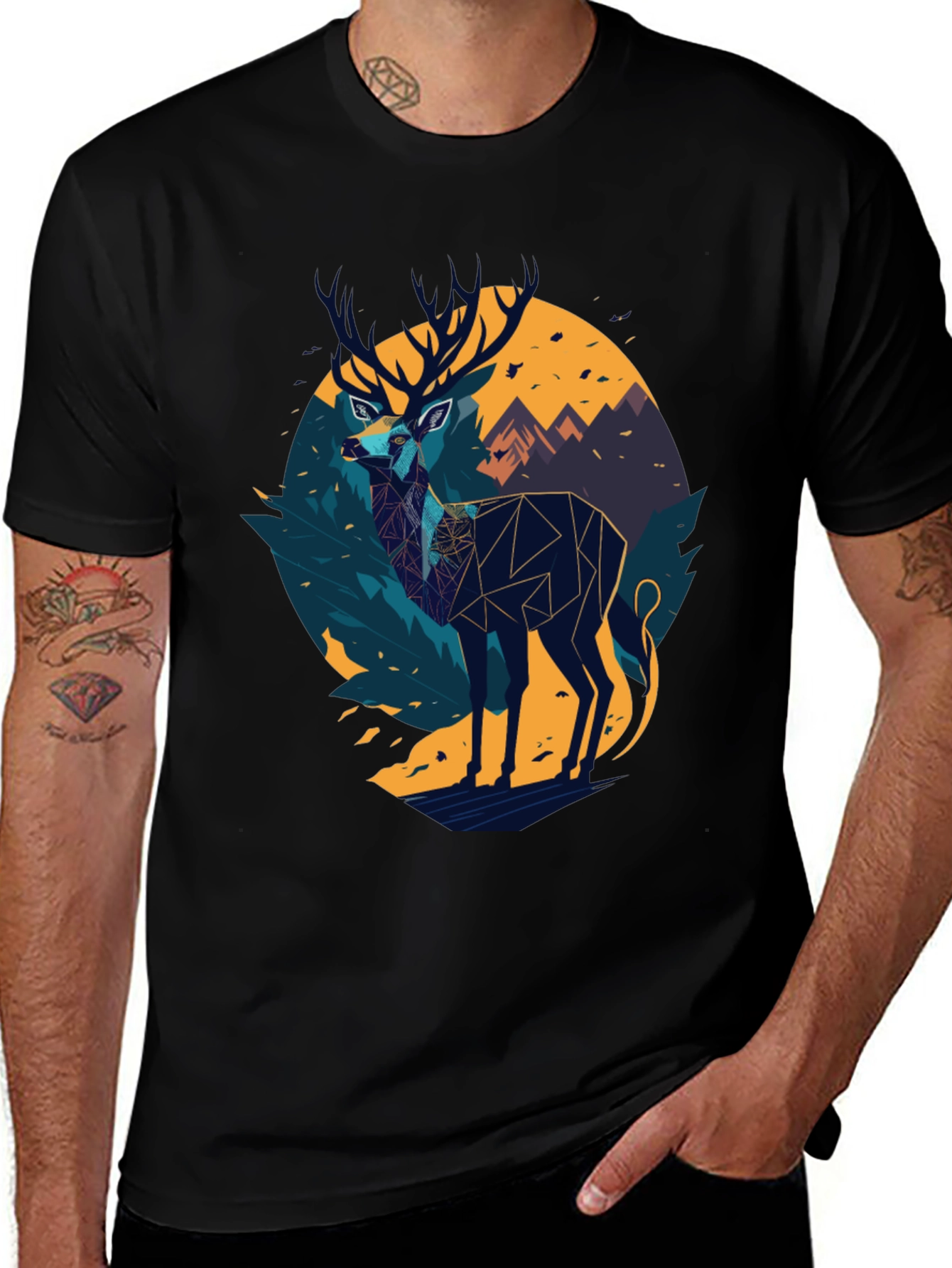Variant 27 of Geometric Deer Graphic Black T-Shirt
