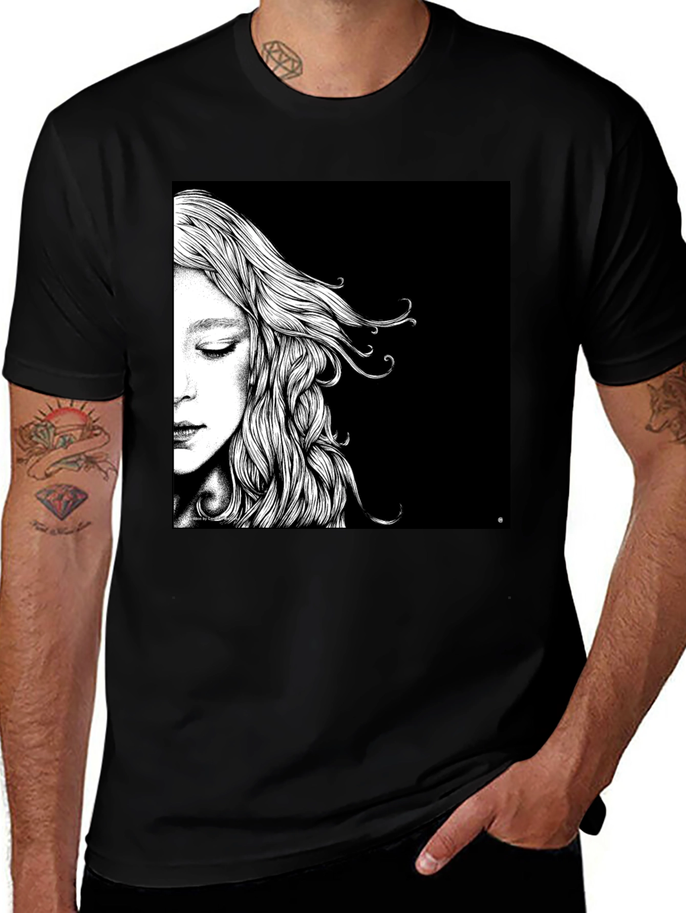 Variant 25 of Artistic Woman Portrait Graphic Tee - Black