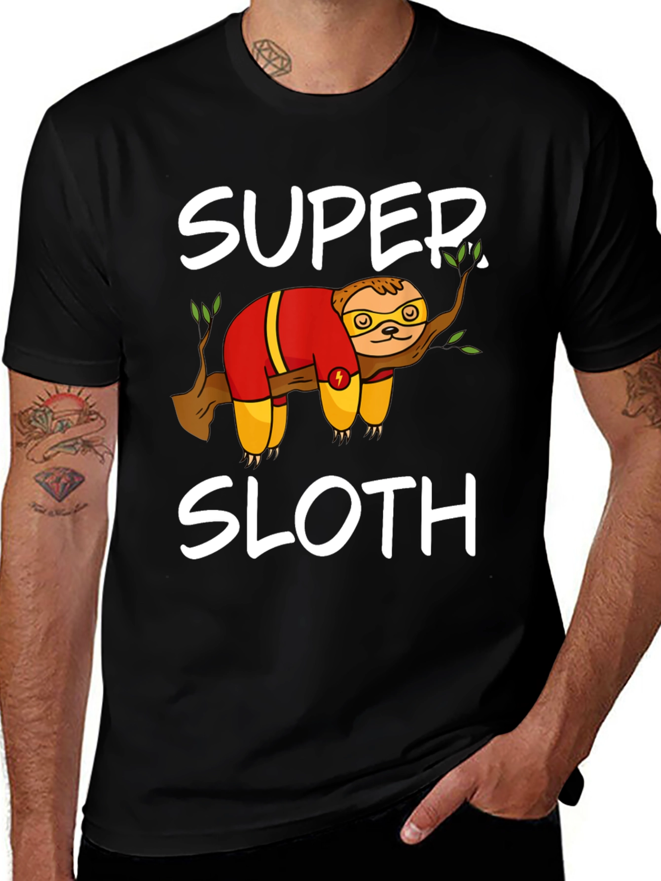 Variant 4 of Super Sloth Graphic Tee - Black Cotton Blend