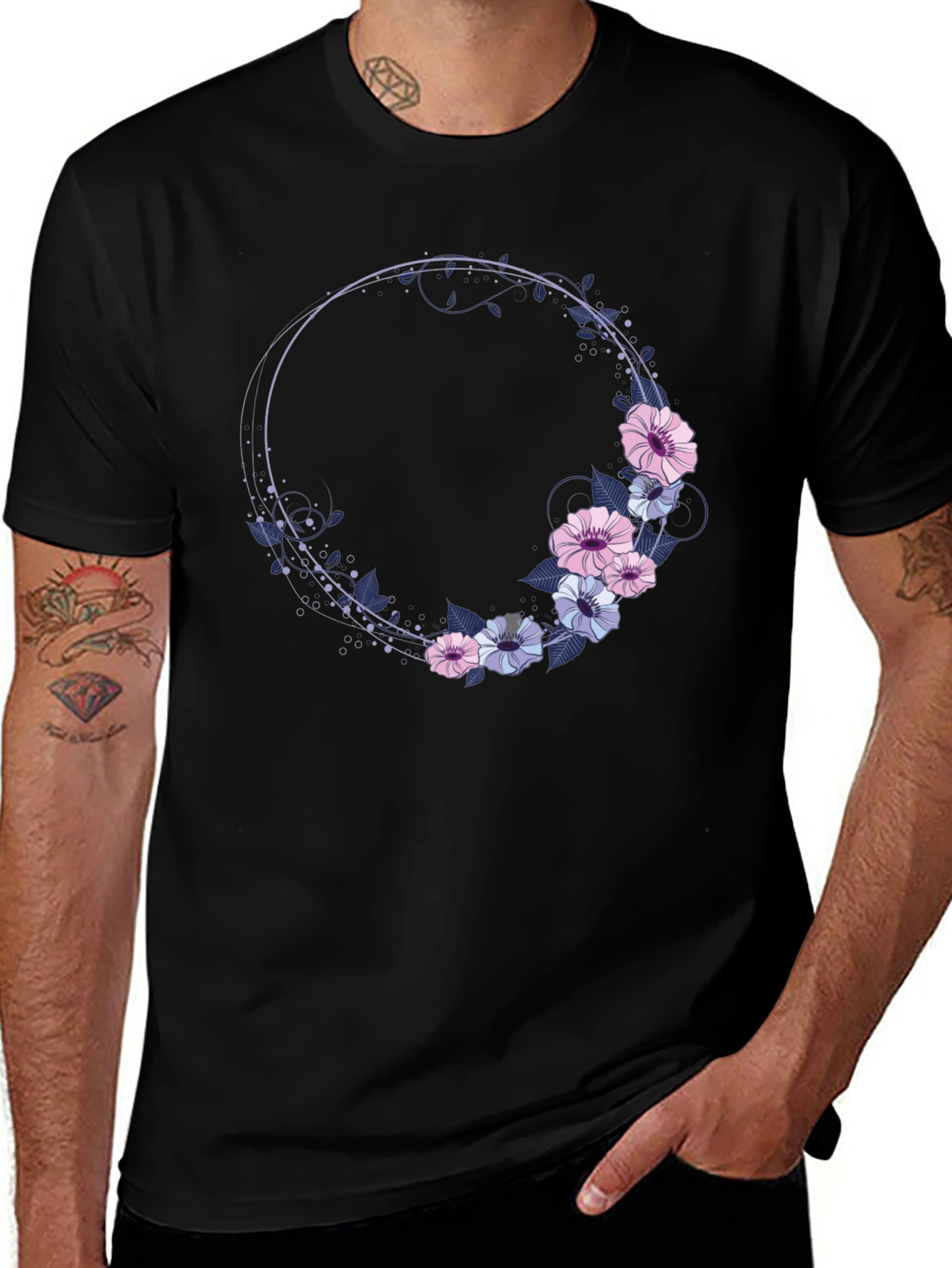 Variant 11 of Floral Wreath Graphic T-Shirt - Stylish Comfort