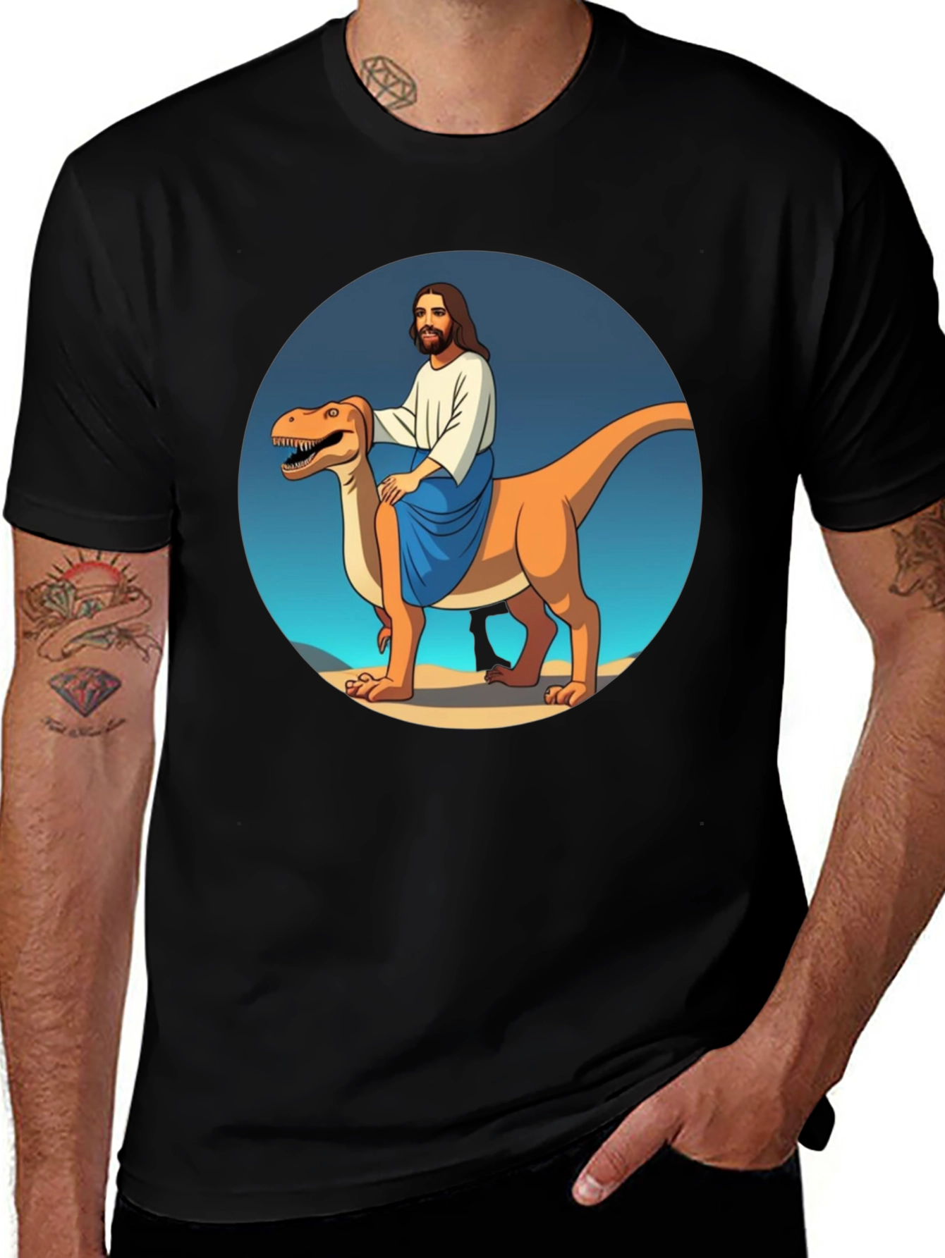 Variant 23 of Jesus Riding Dinosaur T-Shirt - Funny Graphic Tee