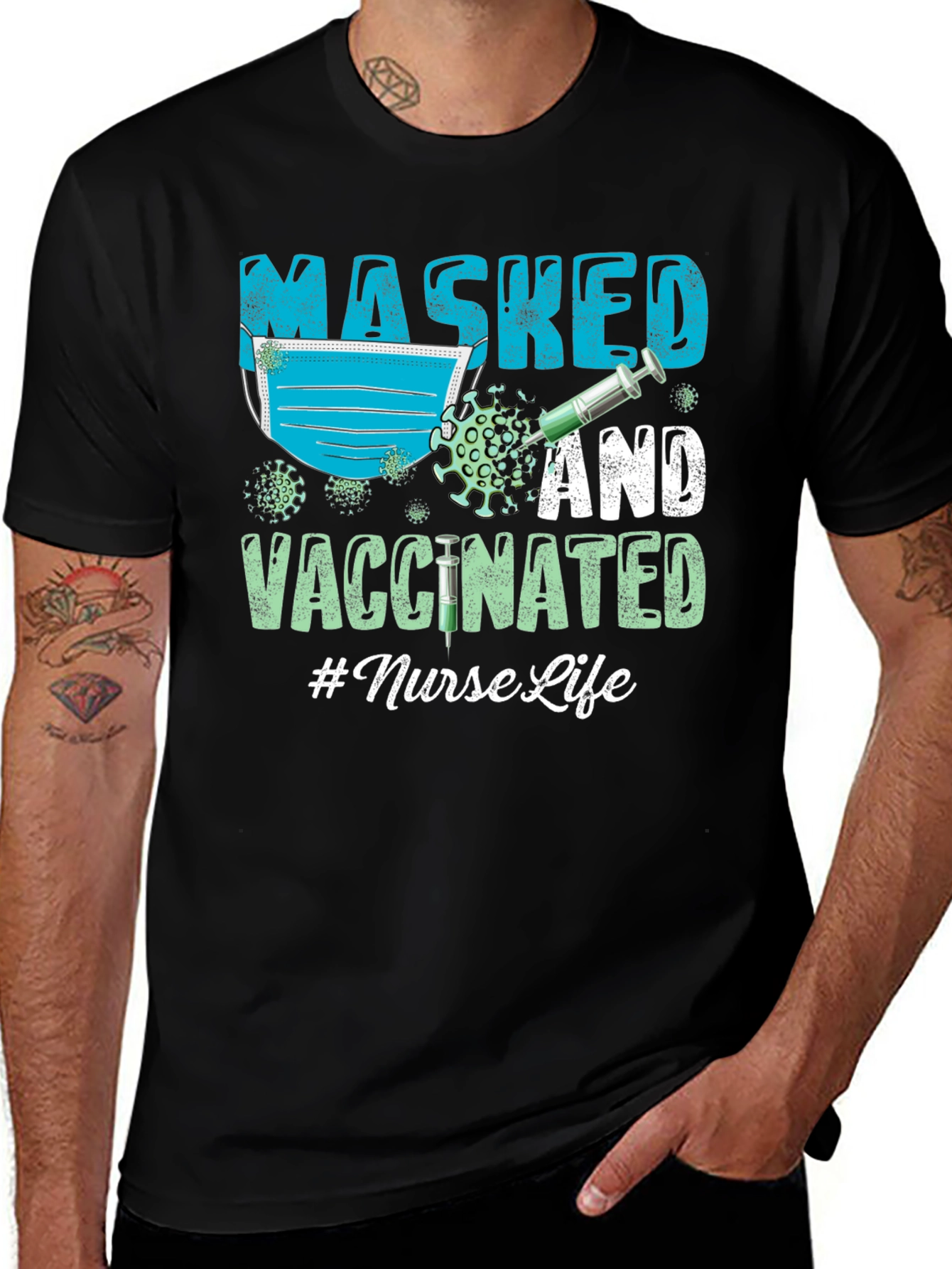 Variant 16 of Masked and Vaccinated Nurse Life T-Shirt