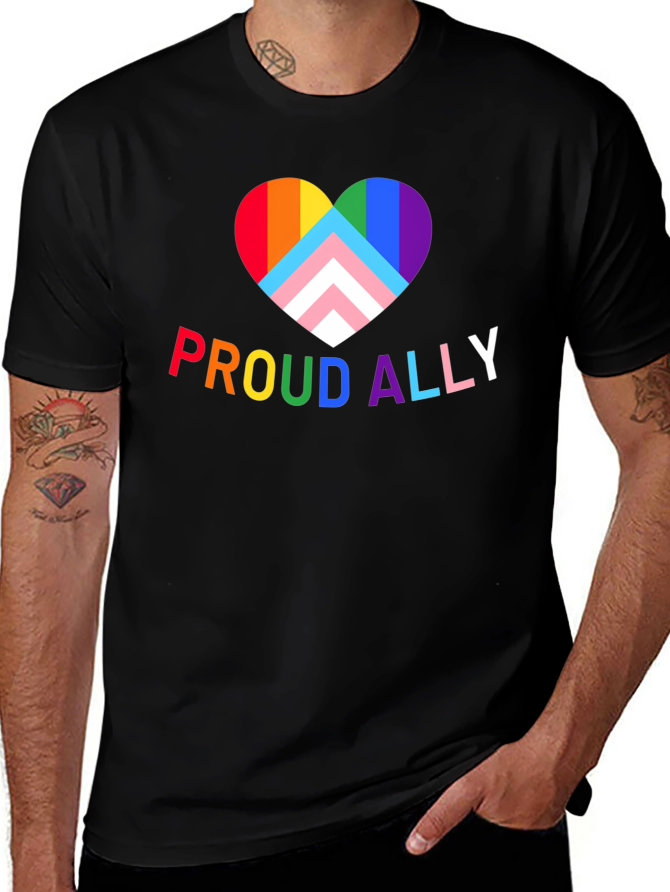 Proud Ally LGBTQ+ Pride Rainbow Heart T-Shirt