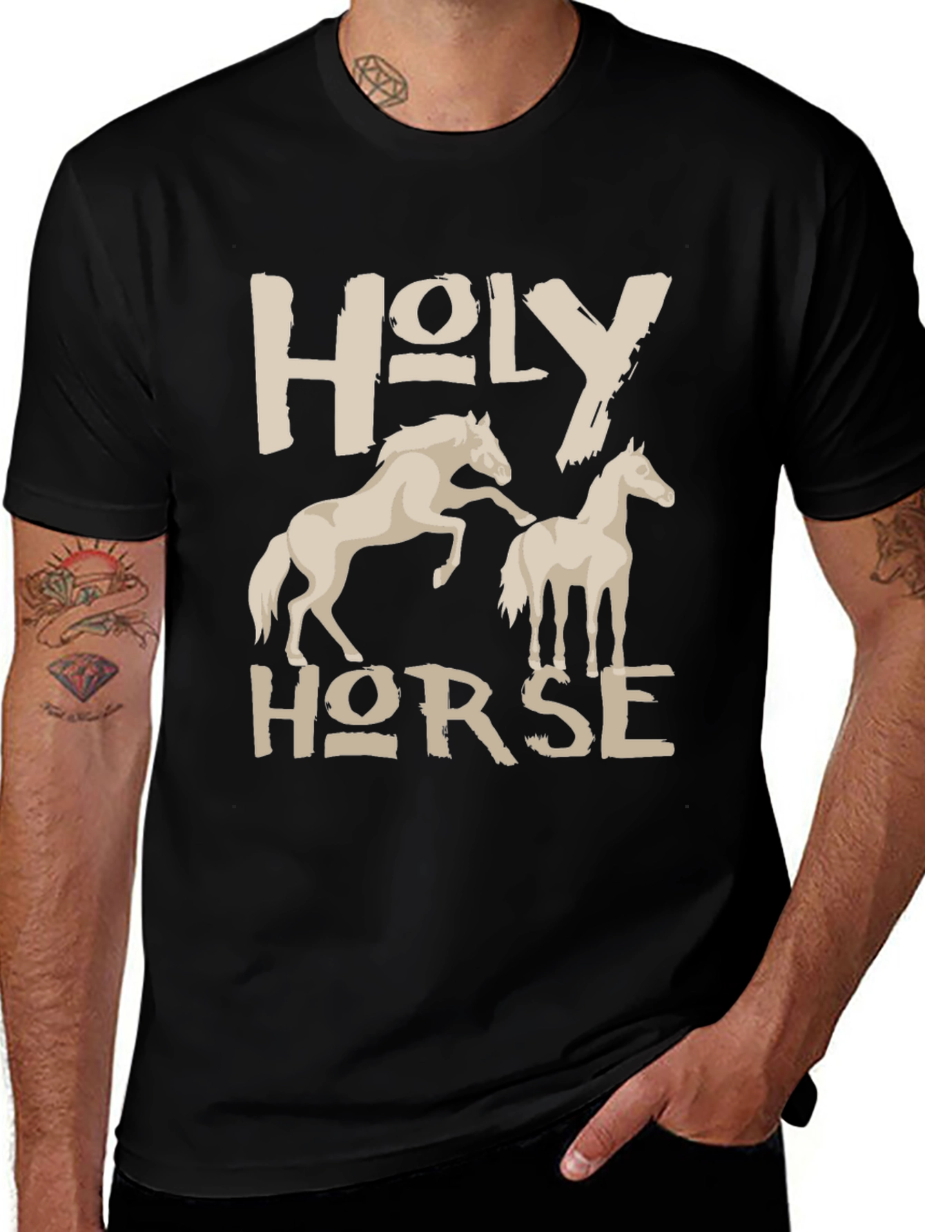 Variant 14 of Holy Horse Graphic T-Shirt, Black Cotton Tee