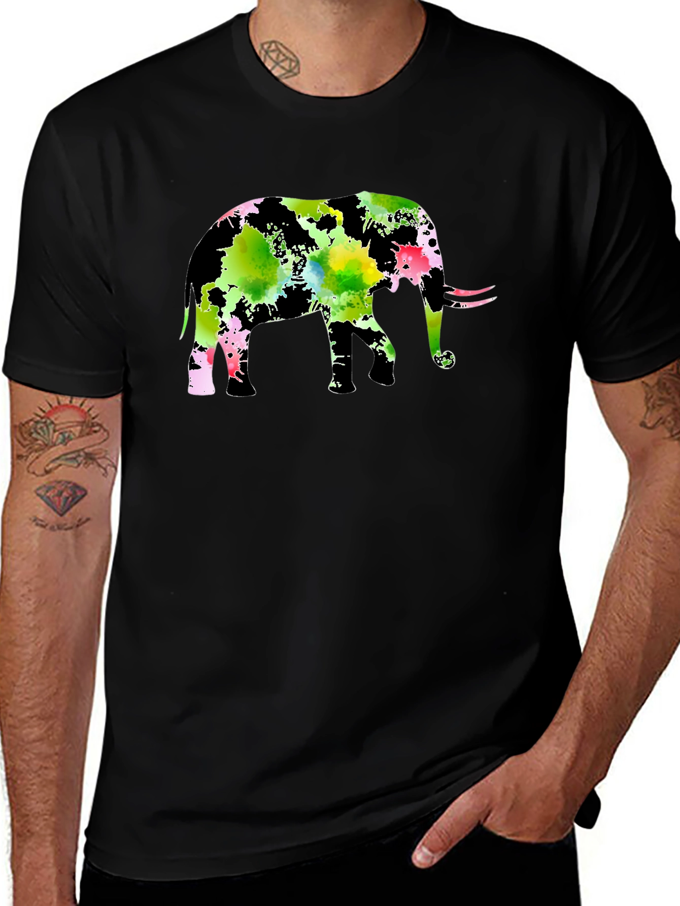 Variant 18 of Watercolor Elephant Black T-Shirt