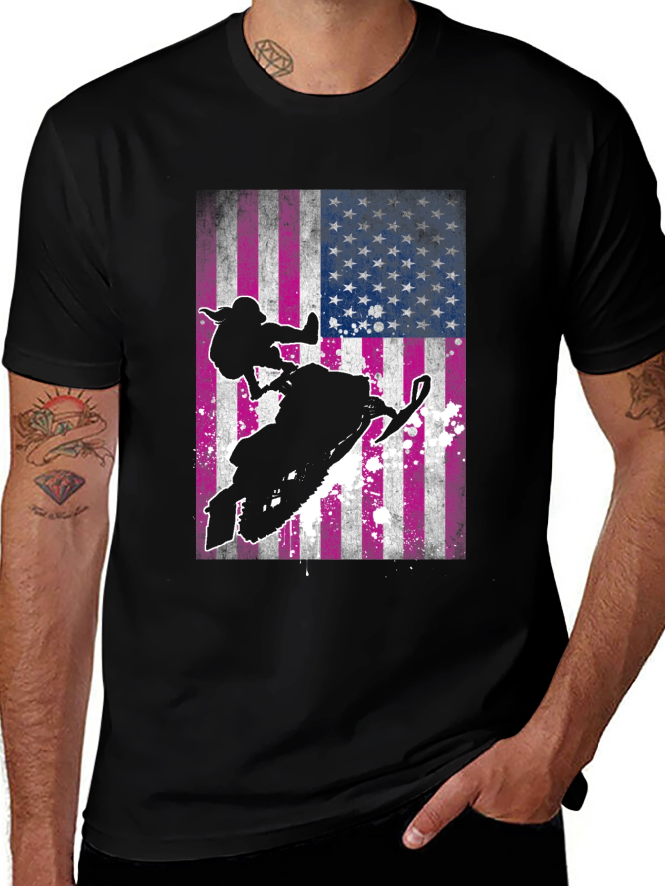 Variant 12 of Snowmobile American Flag Graphic T-Shirt