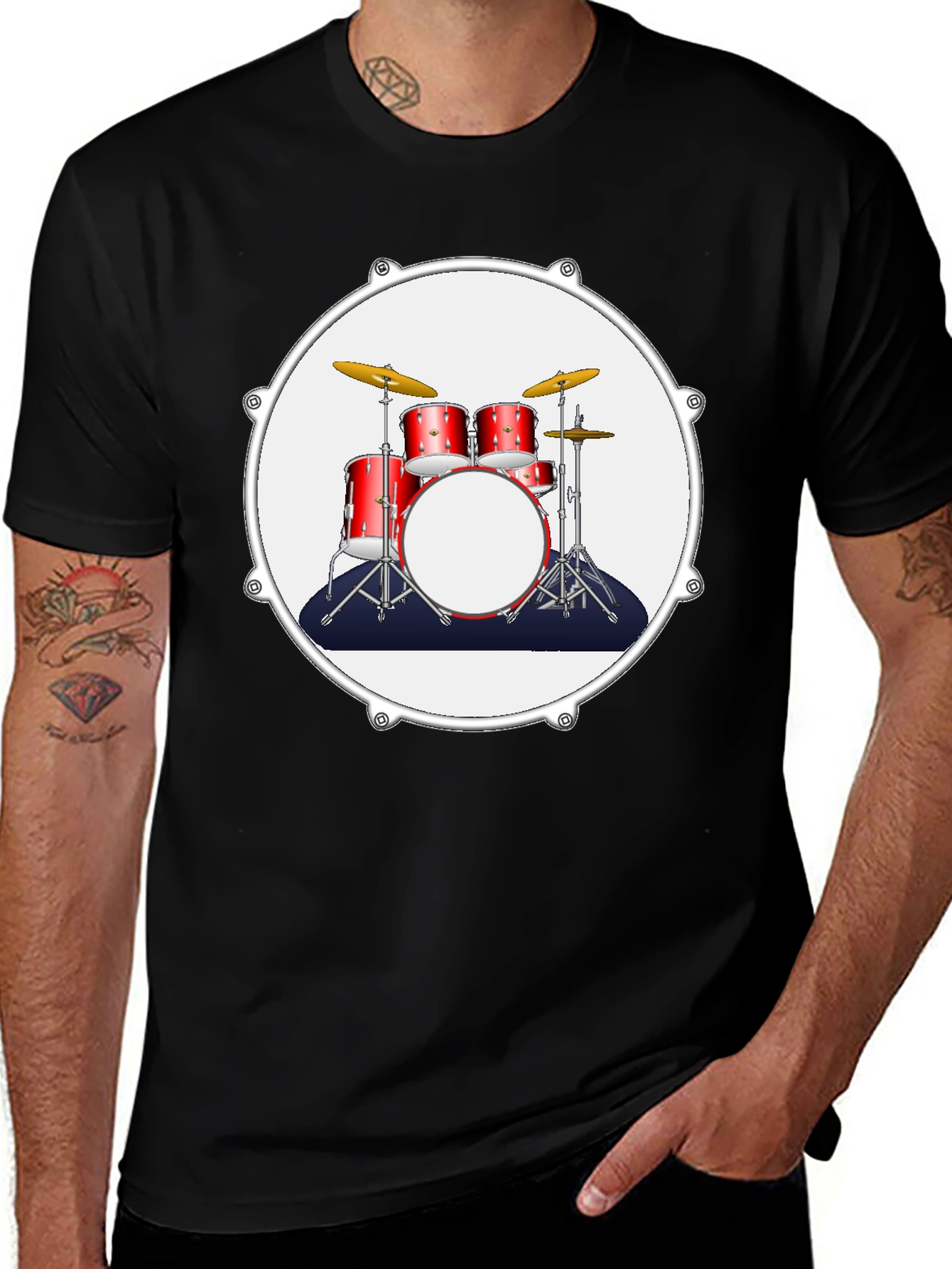 Variant 9 of Drum Kit Graphic T-Shirt - Rock & Roll Style