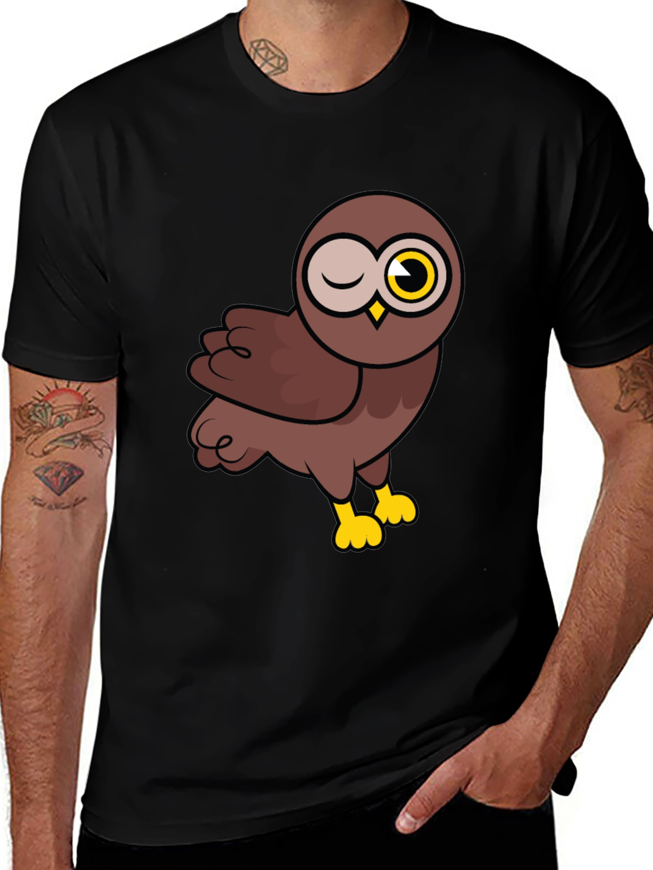 Variant 26 of Winking Owl Graphic Tee - Men's Black T-Shirt