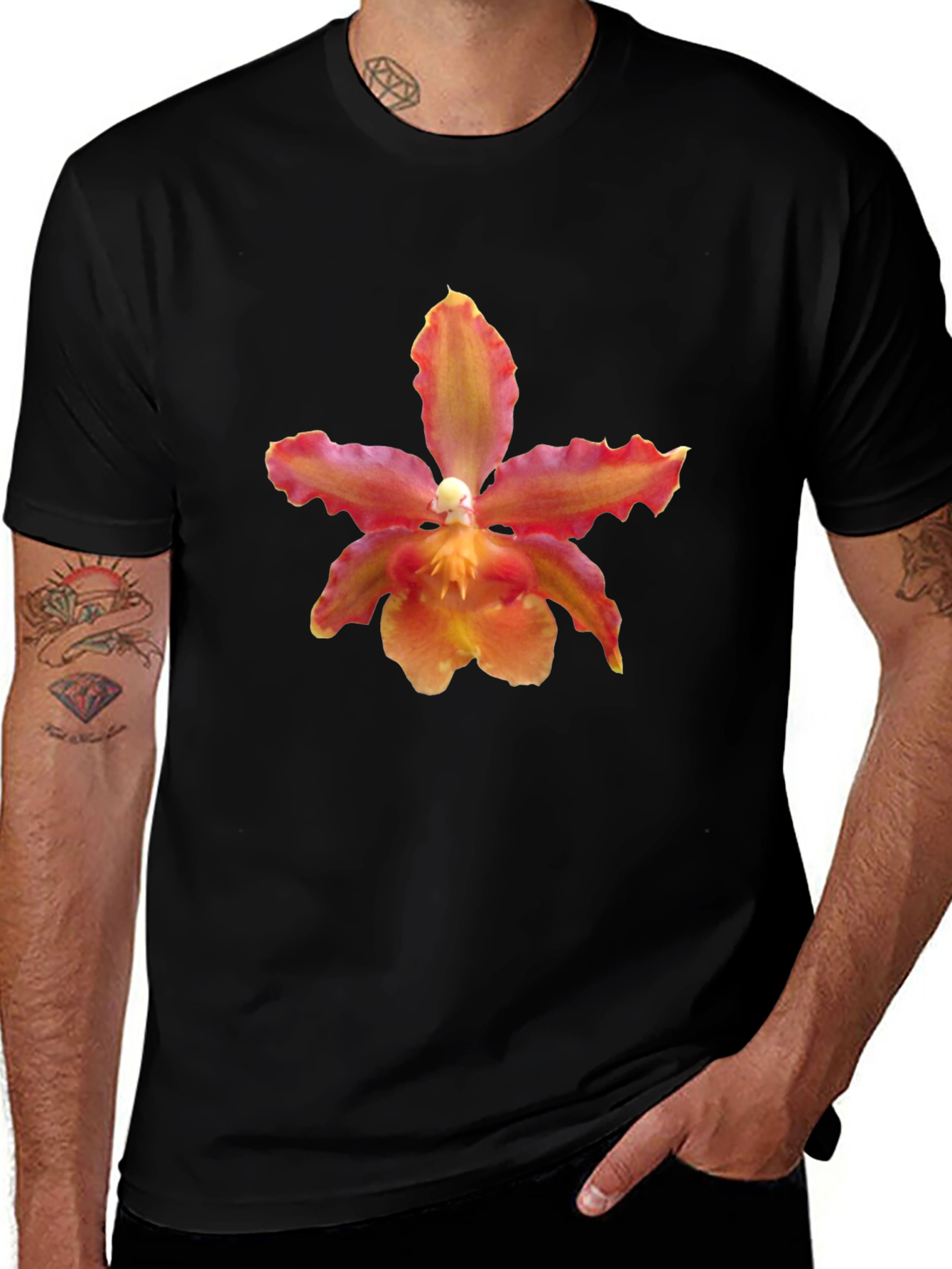 Orchid Print Black T-Shirt