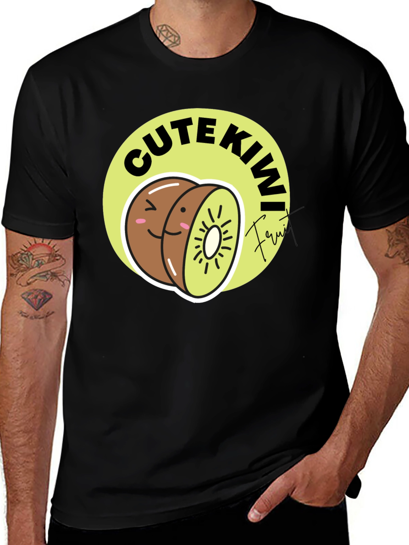 Variant 22 of Cute Kiwi Fruit T-Shirt - Round Graphic Tee