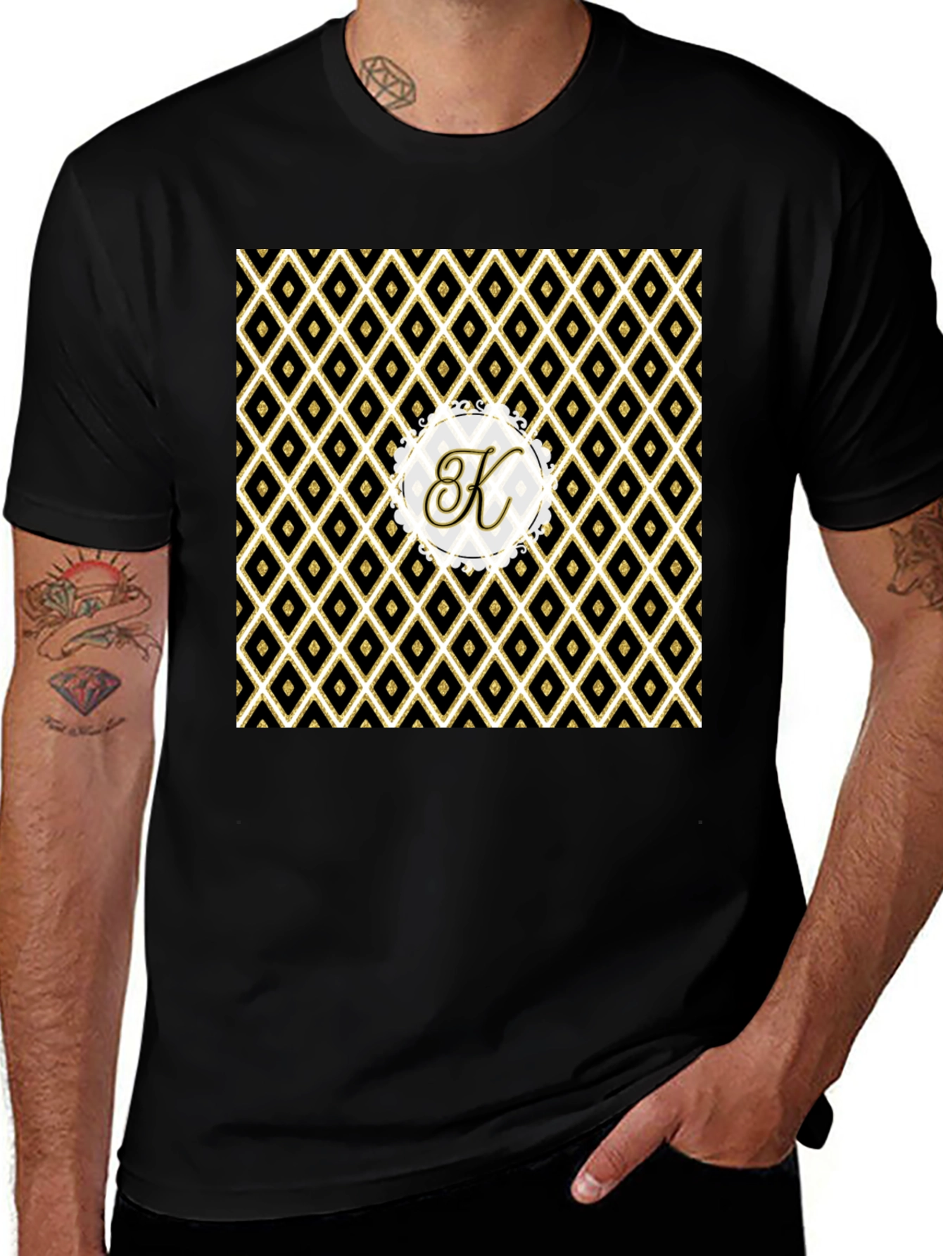 Stylish Black Tee with Geometric 'K' Monogram
