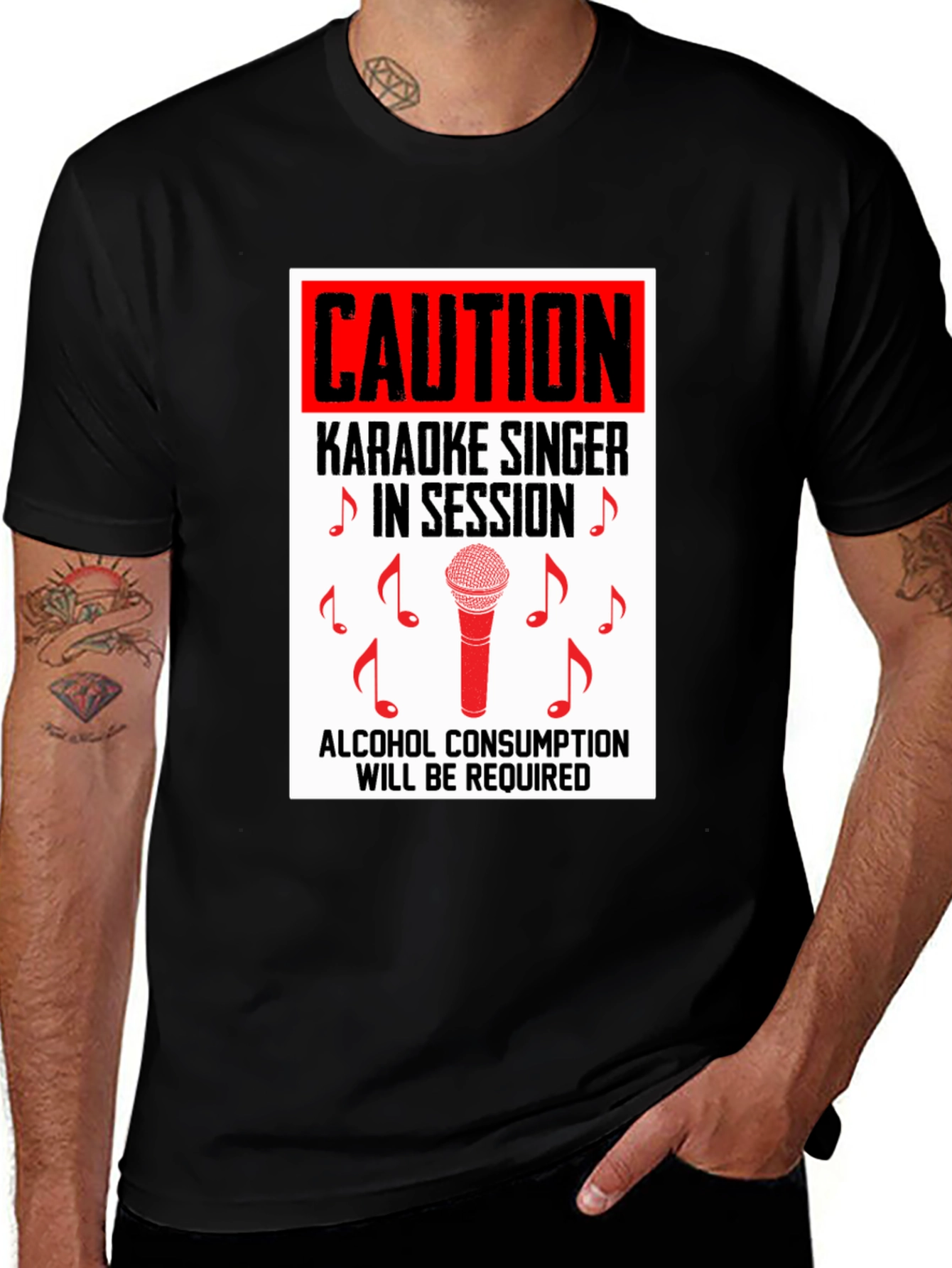 Variant 6 of Caution Karaoke Singer Black Graphic Tee