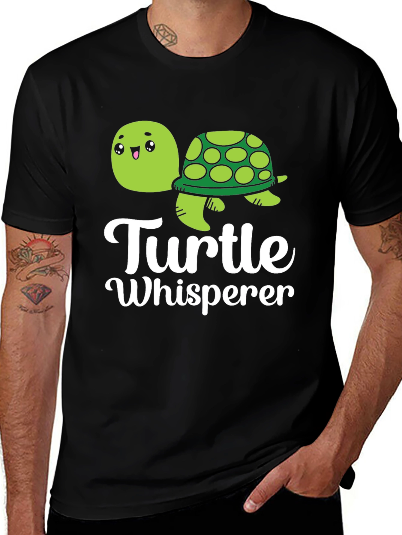 Variant 23 of Turtle Whisperer Graphic Tee - Black Cotton T-Shirt