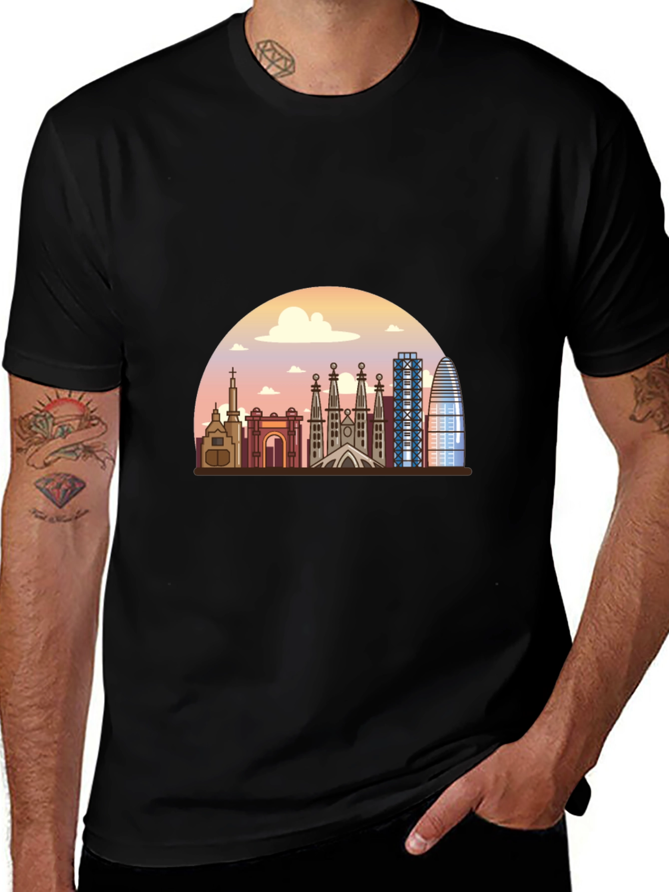Barcelona Skyline Graphic T-Shirt - Black