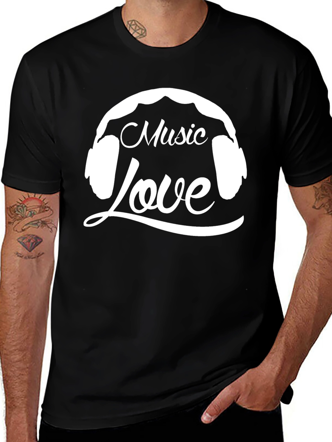 Variant 12 of Music Love Graphic T-Shirt - Black Cotton Tee