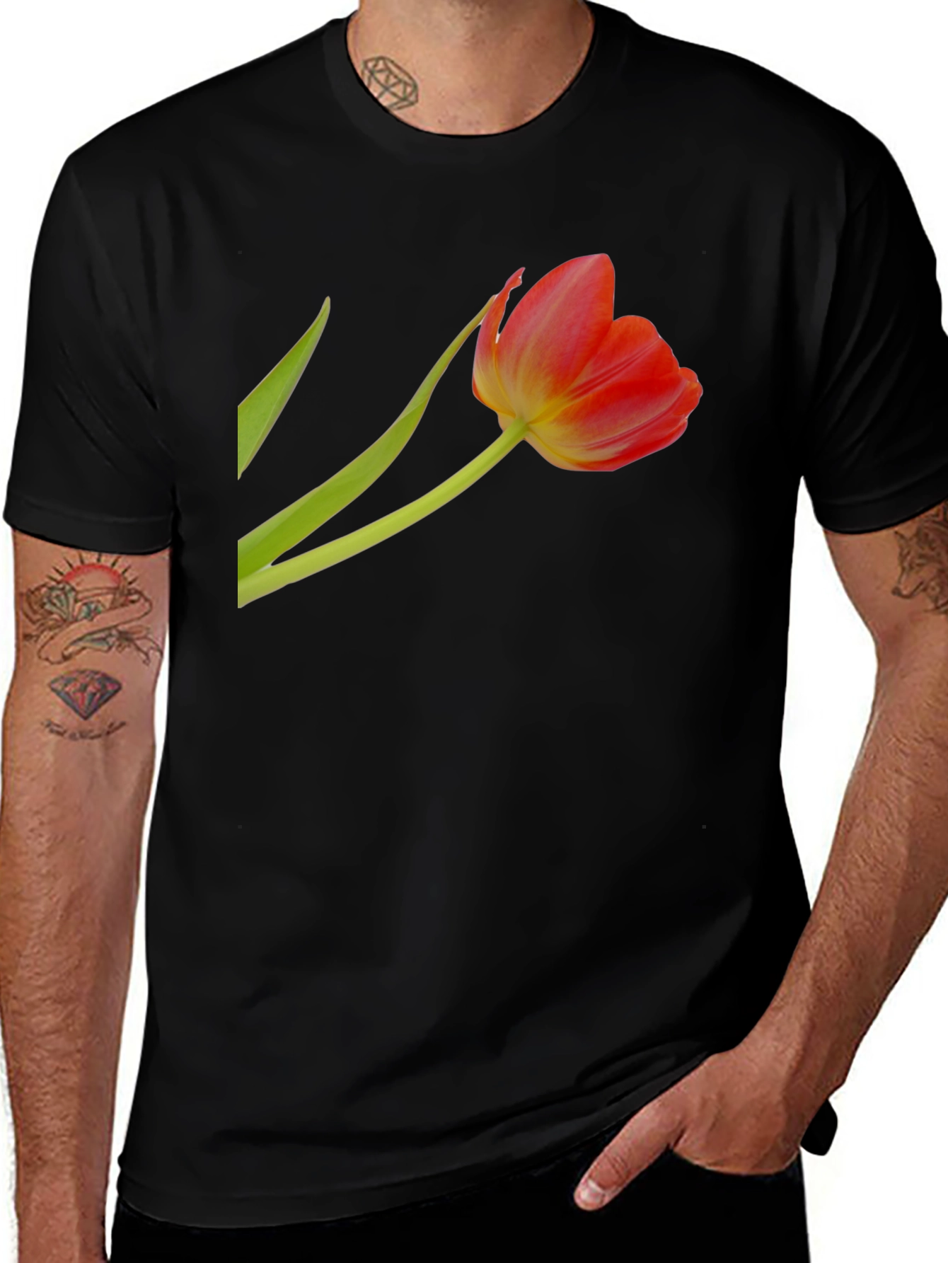 Variant 23 of Floral Tulip Graphic Tee - Stylish Black T-Shirt