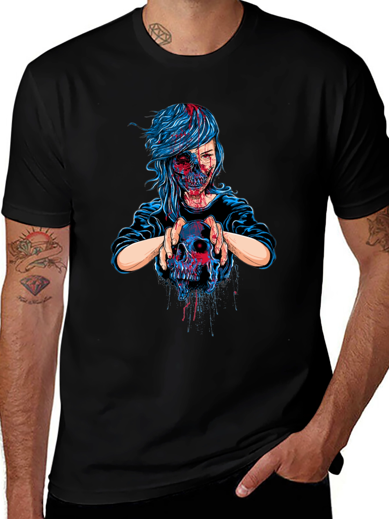 Variant 16 of Zombie Girl Skull Graphic Tee - Unique Horror Design