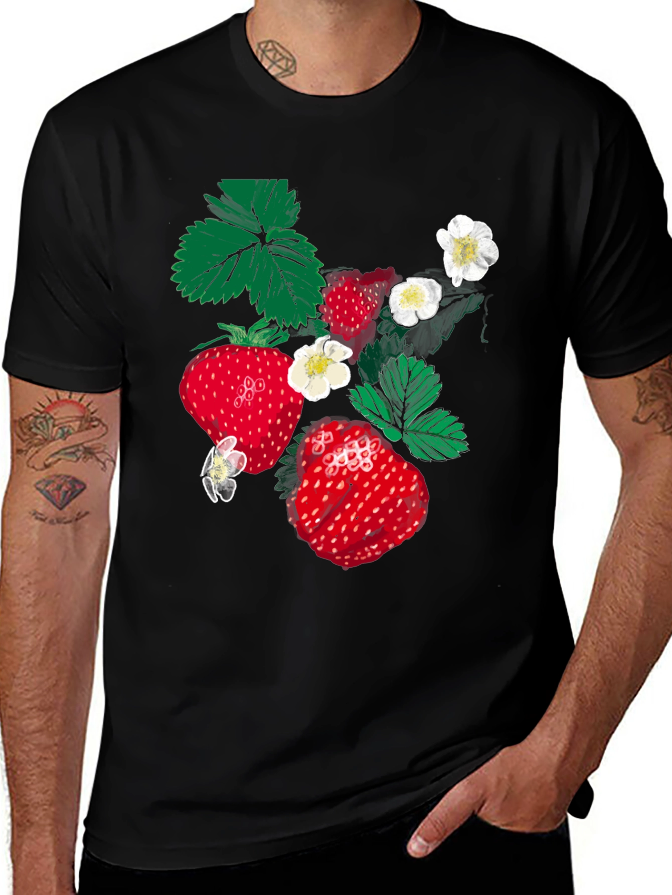Variant 7 of Strawberry Print Black T-Shirt