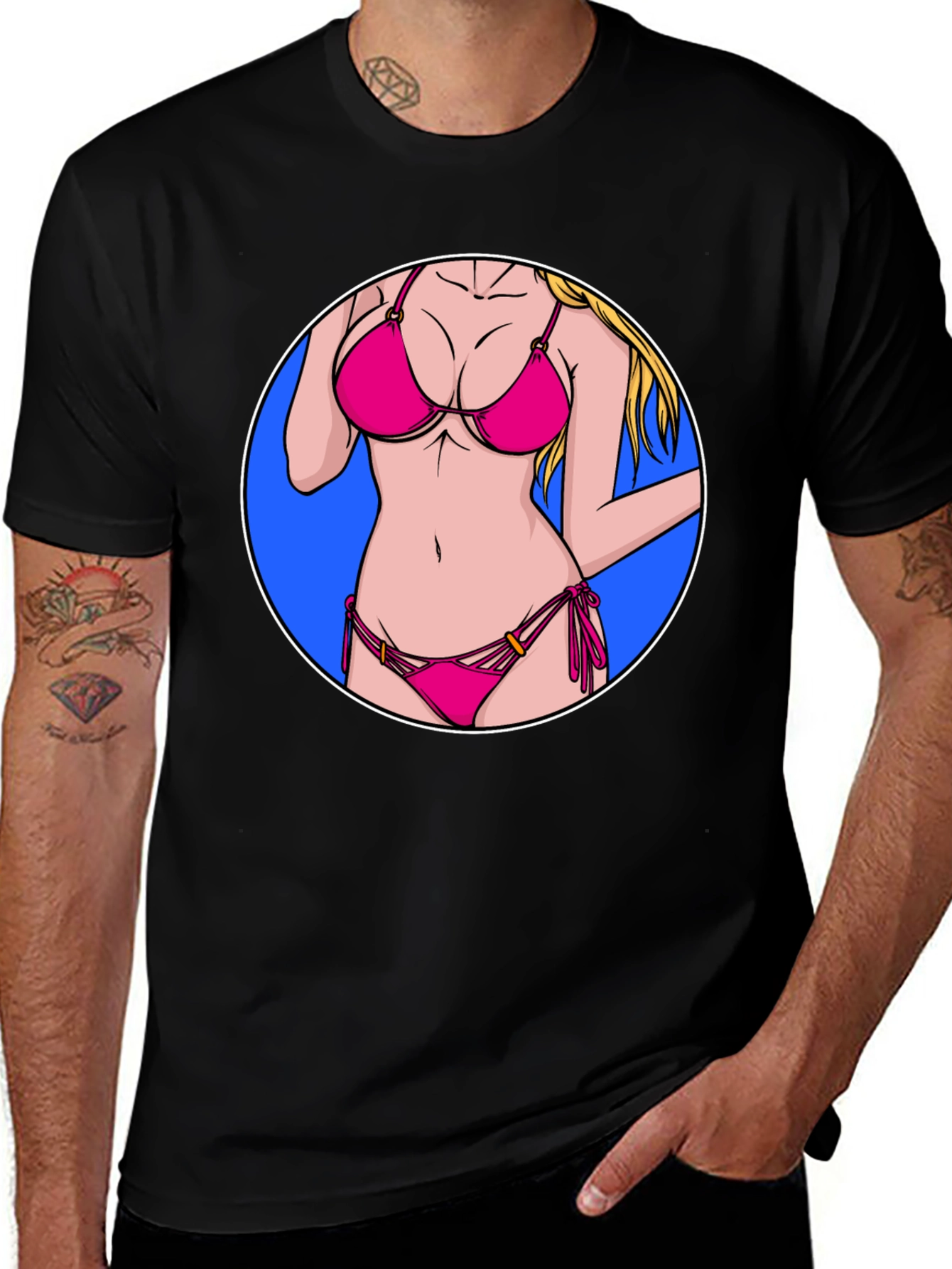 Variant 12 of Bikini Girl Graphic T-Shirt - Black Cotton Tee