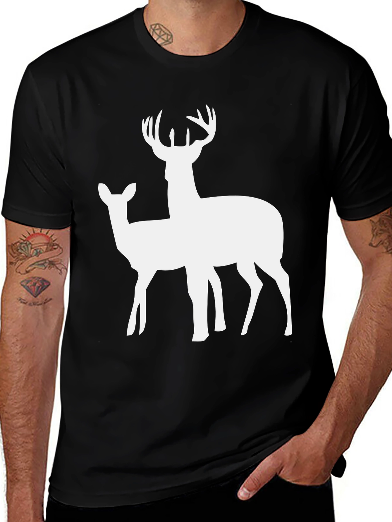 Variant 25 of Deer Graphic Tee - Black Cotton Casual Shirt